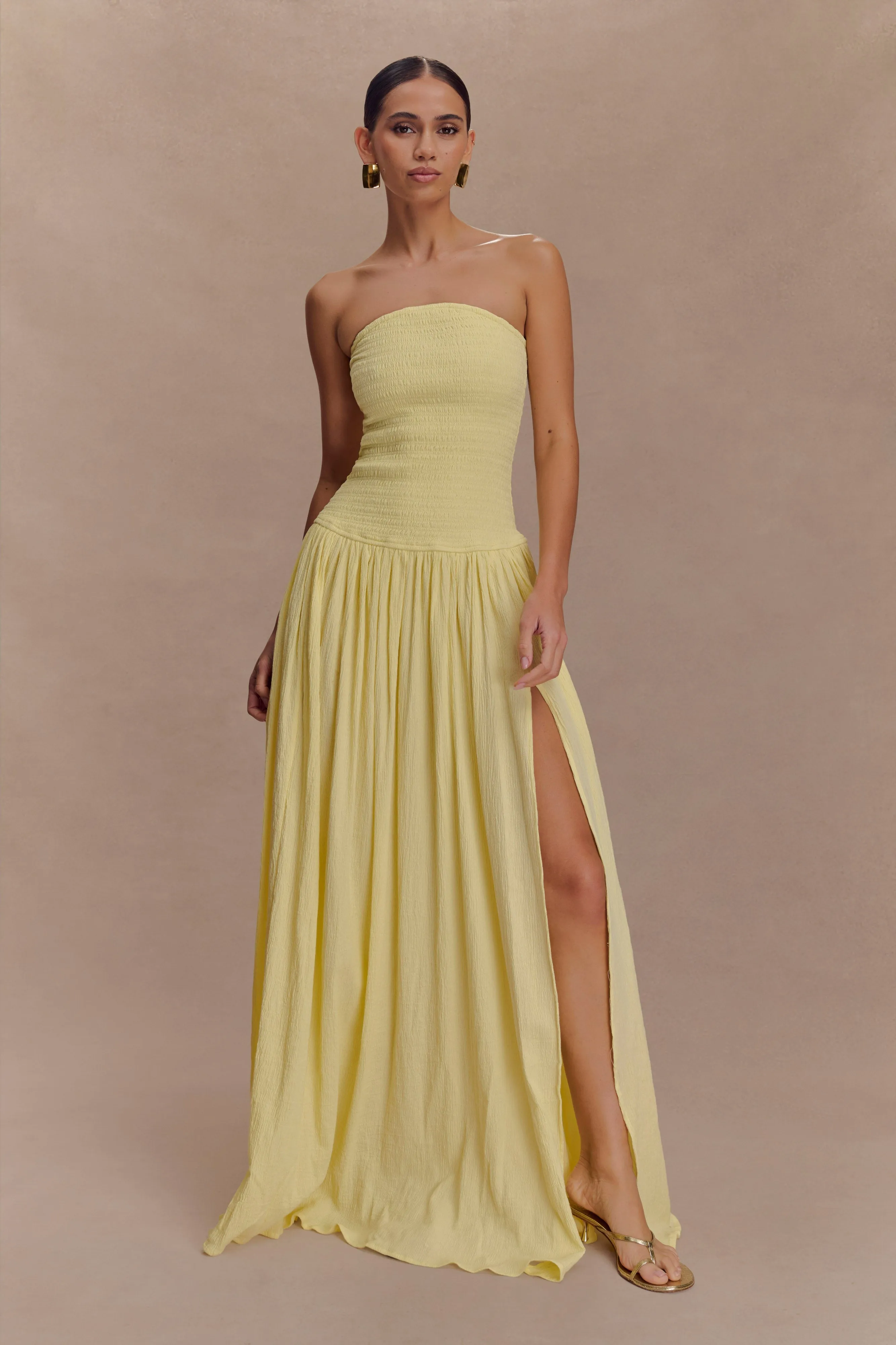 Maureen Cotton Shirring Maxi Dress - Lemon sold by Meshki product image thumbnail 4