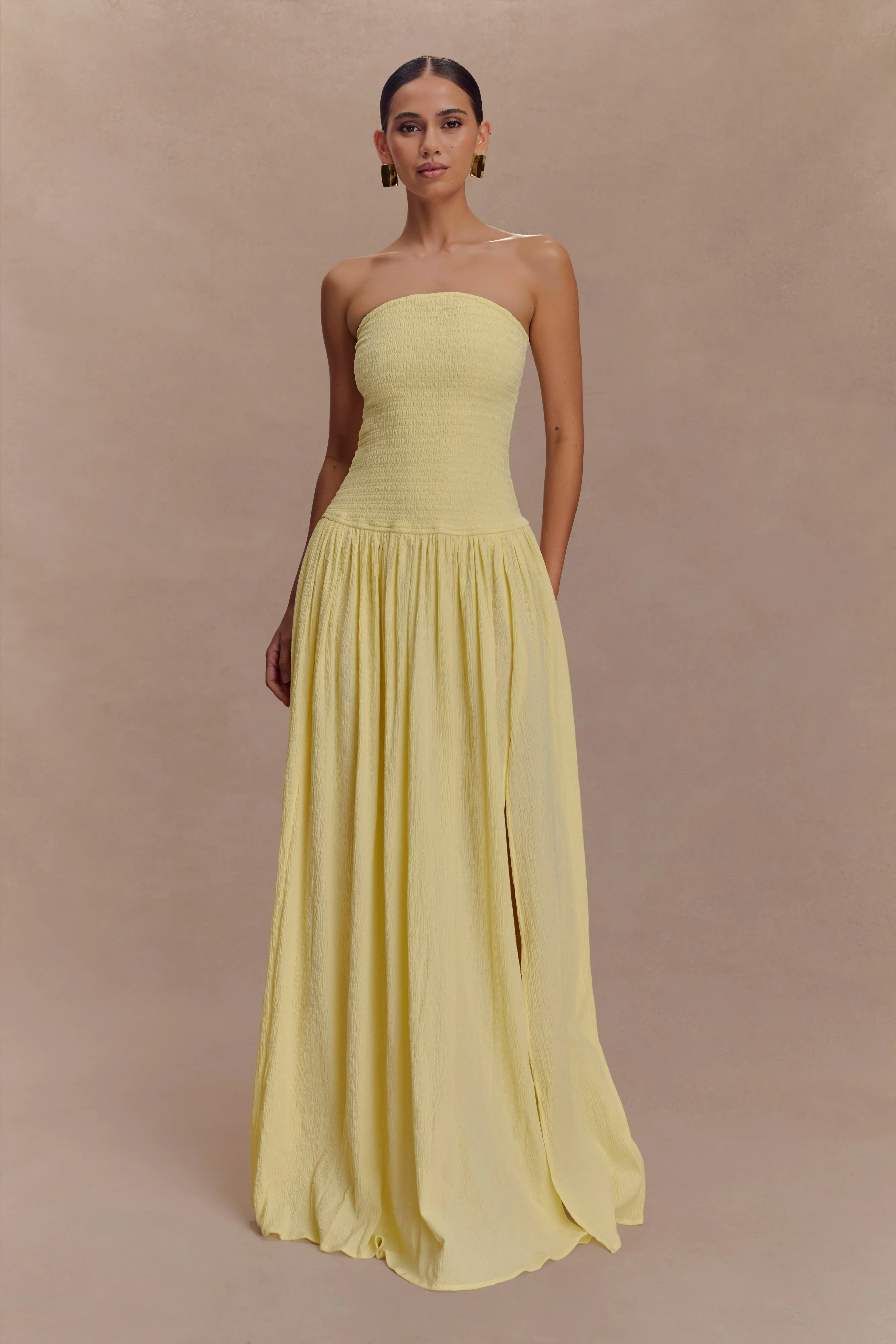 Maureen Cotton Shirring Maxi Dress - Lemon sold by Meshki product image thumbnail 5