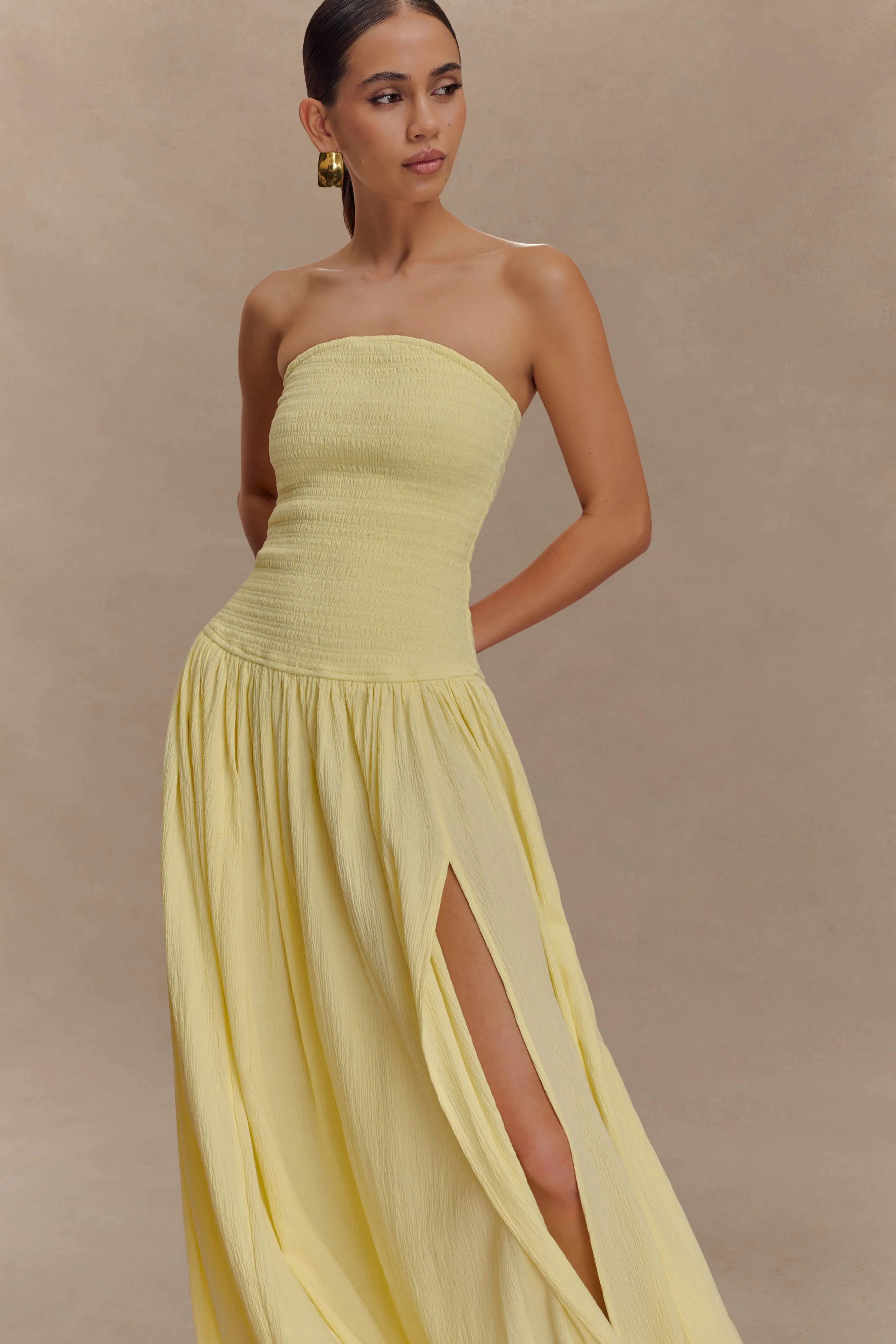 Maureen Cotton Shirring Maxi Dress - Lemon sold by Meshki product image thumbnail 3