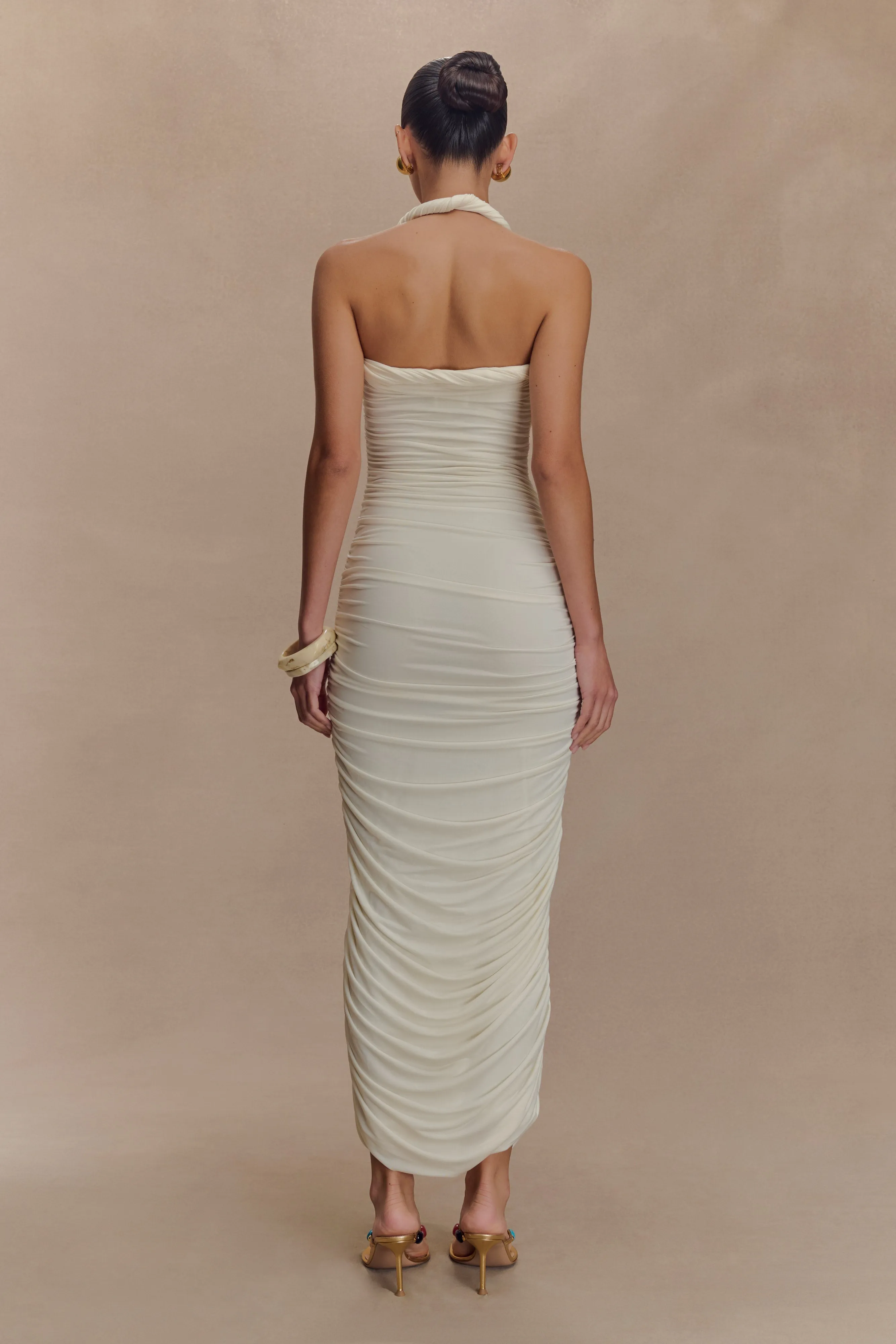 Camila Ruched Halter Midi Dress - Ivory sold by Meshki product image thumbnail 4