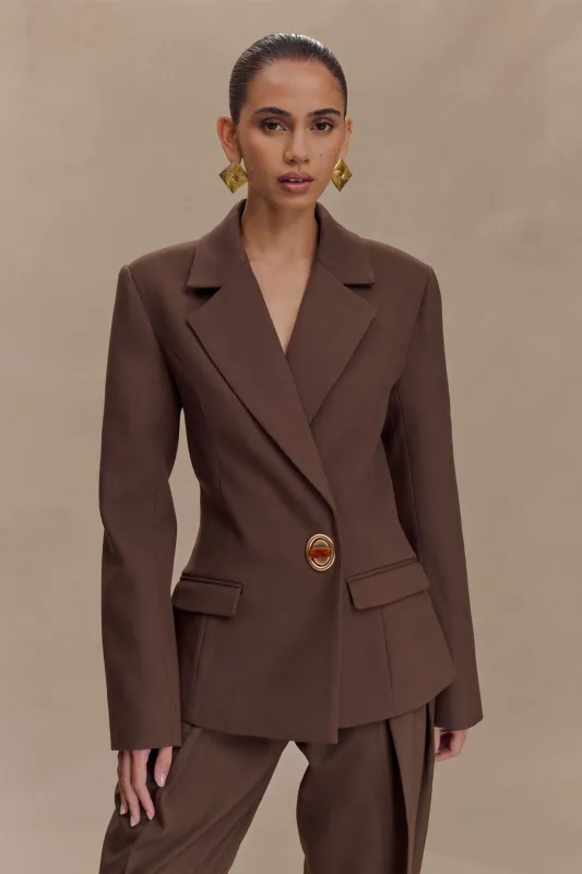 Max Cinched Waist Blazer - Chocolate sold by Meshki