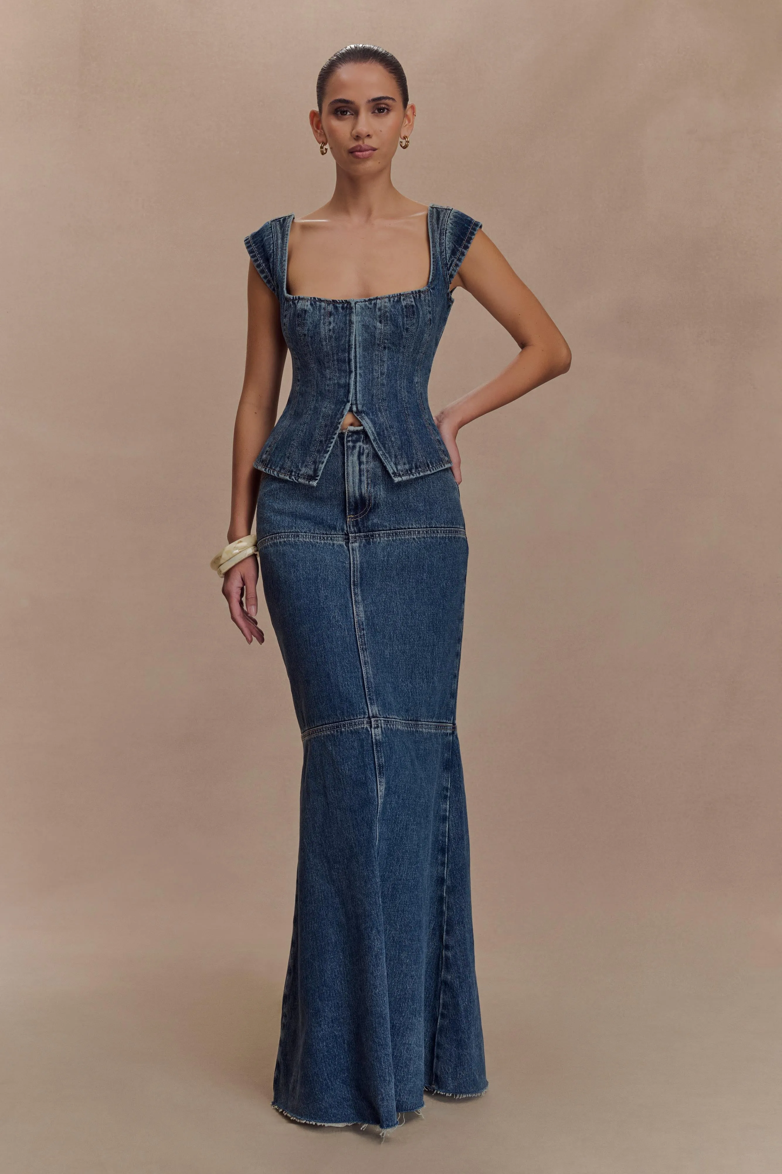 Loretta Denim Maxi Skirt - Washed Dark Blue sold by Meshki product image thumbnail 3