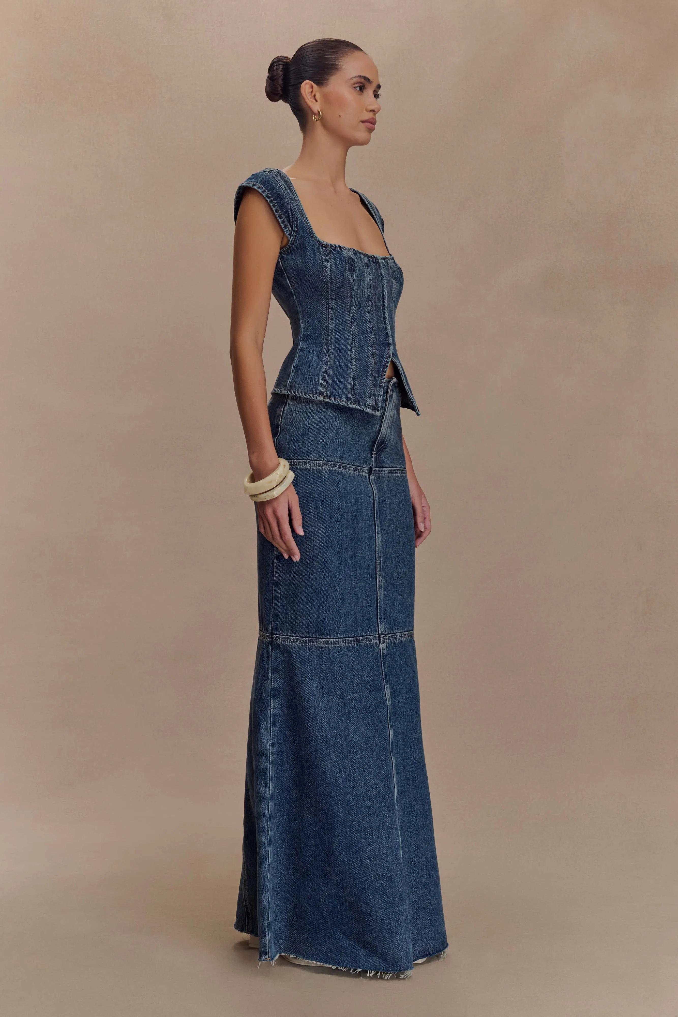 Loretta Denim Maxi Skirt - Washed Dark Blue sold by Meshki product image thumbnail 4
