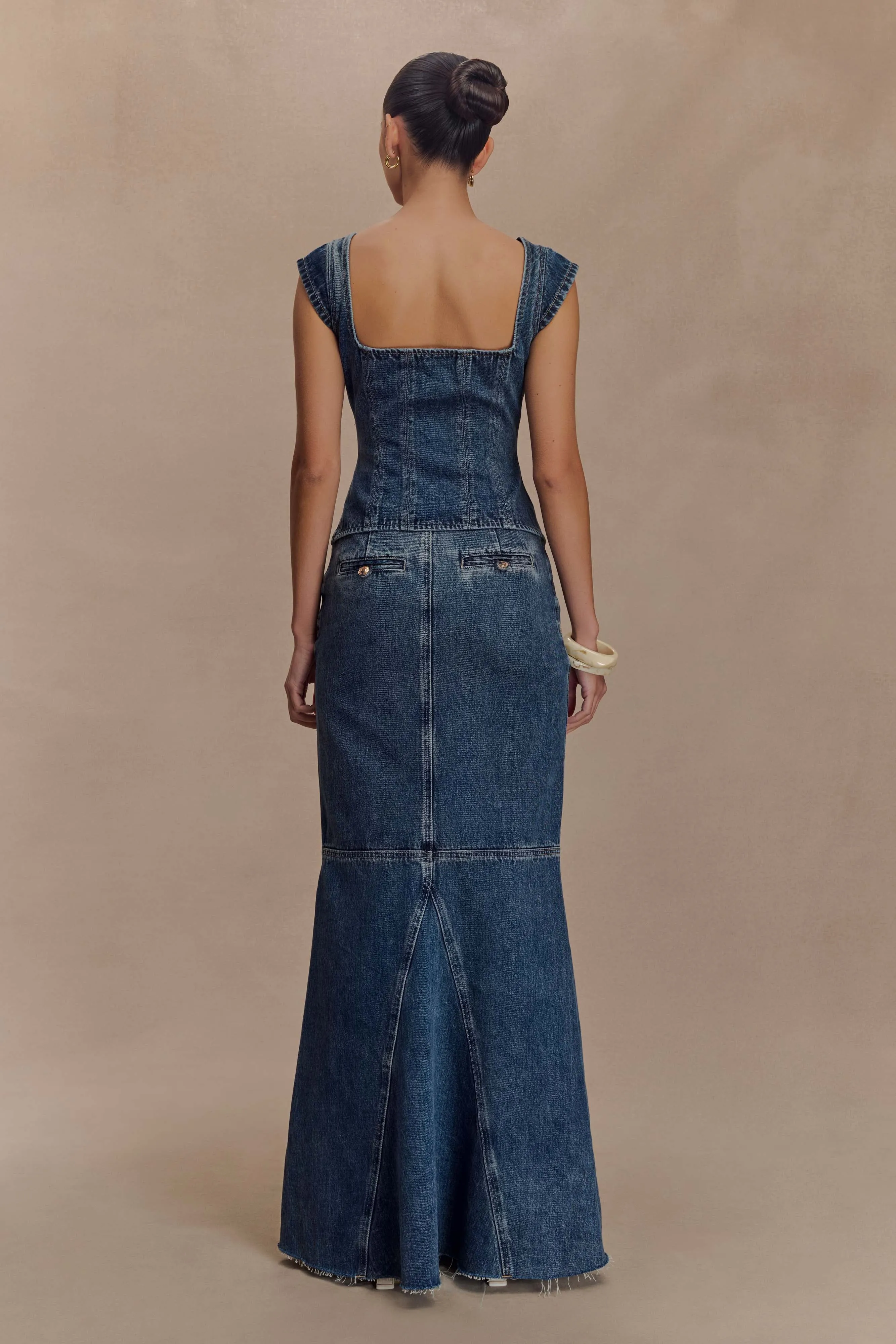 Loretta Denim Maxi Skirt - Washed Dark Blue sold by Meshki product image thumbnail 5