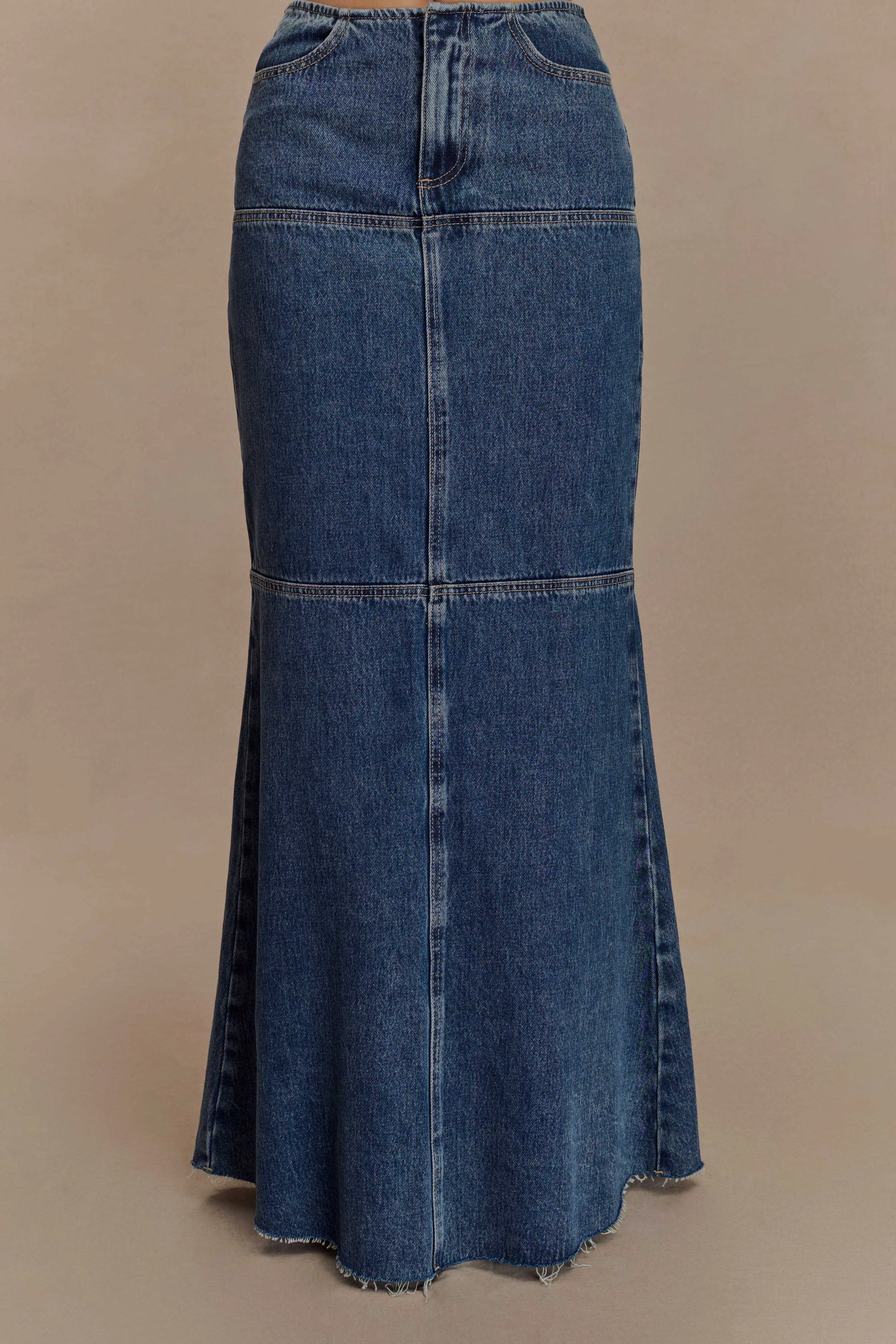 Loretta Denim Maxi Skirt - Washed Dark Blue sold by Meshki