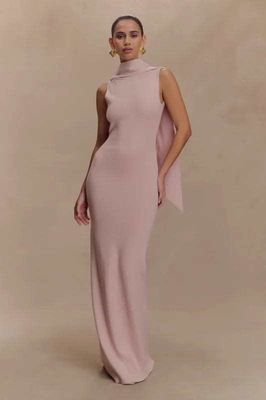 Darby Knit Scarf Maxi Dress - Pale Pink sold by Meshki