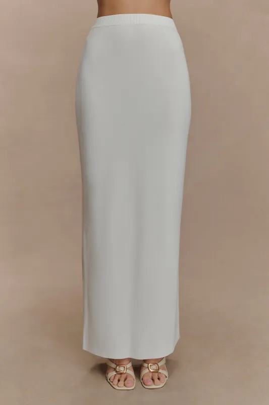 Francisca Mid Rise Knit Maxi Skirt - White sold by Meshki