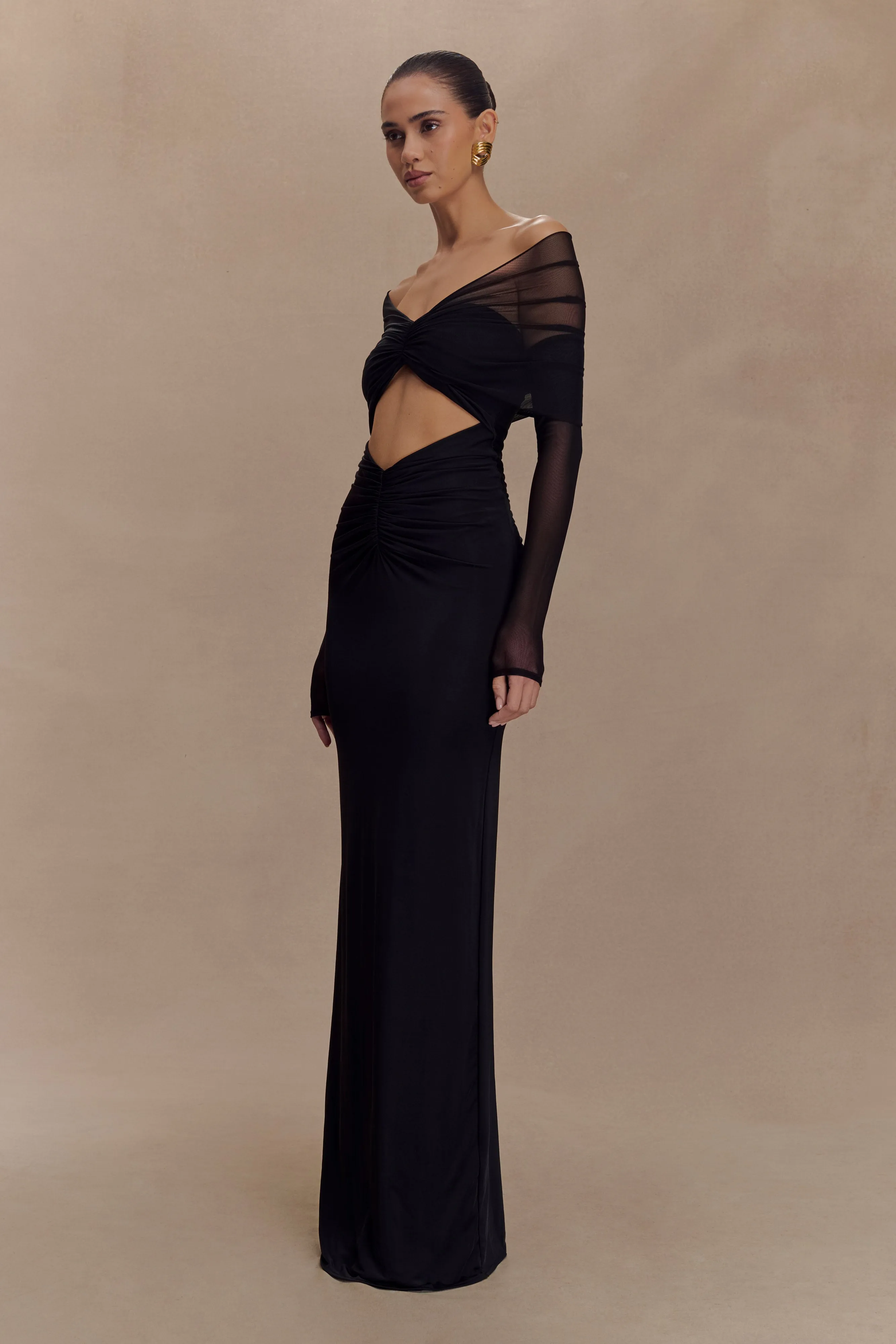 Rafaella Slinky And Mesh Maxi Dress - Black sold by Meshki product image thumbnail 5