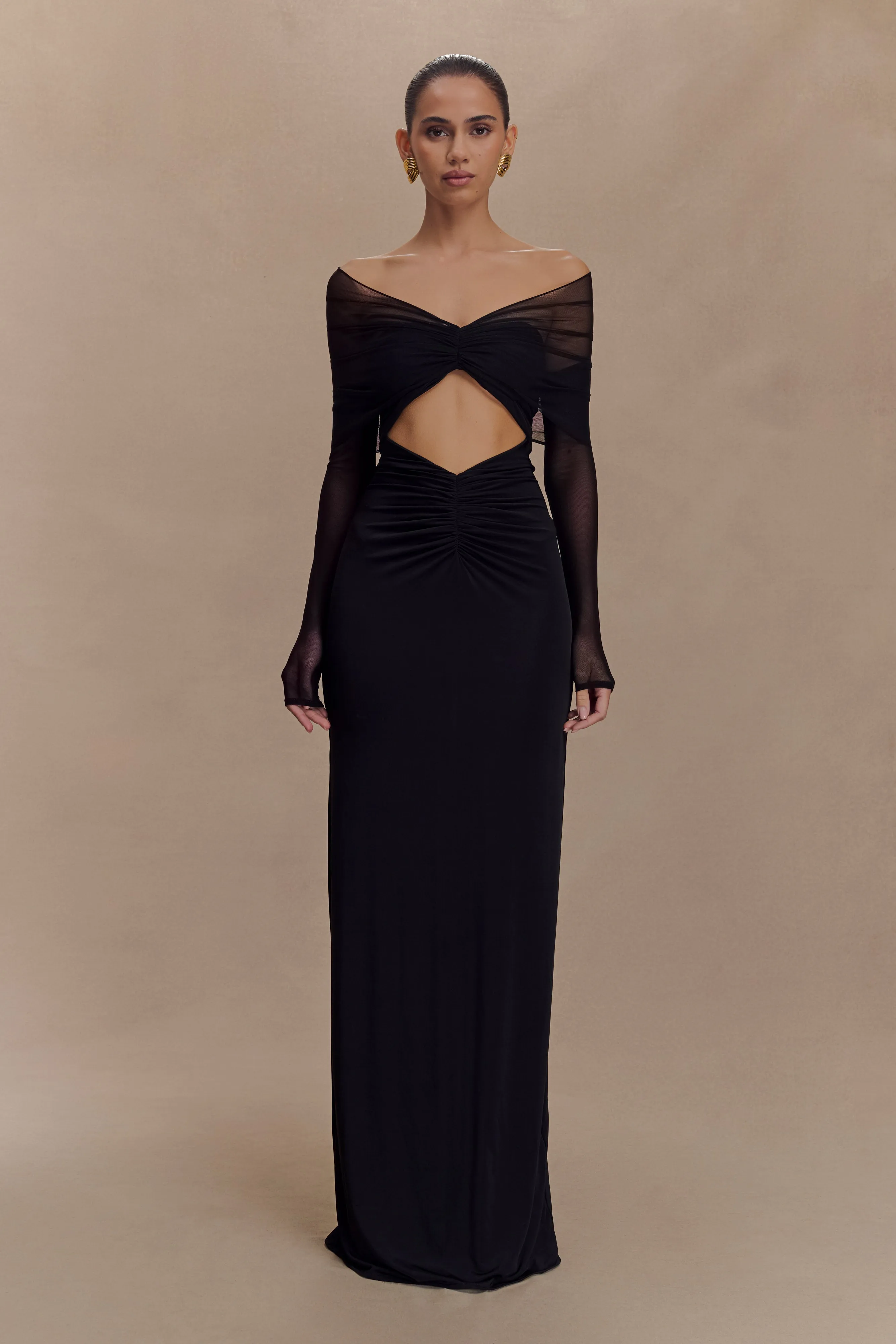 Rafaella Slinky And Mesh Maxi Dress - Black sold by Meshki product image thumbnail 2