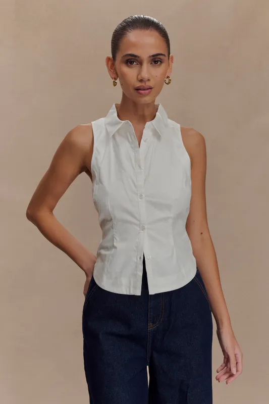 Selene Sleeveless Halter Shirt - White sold by Meshki