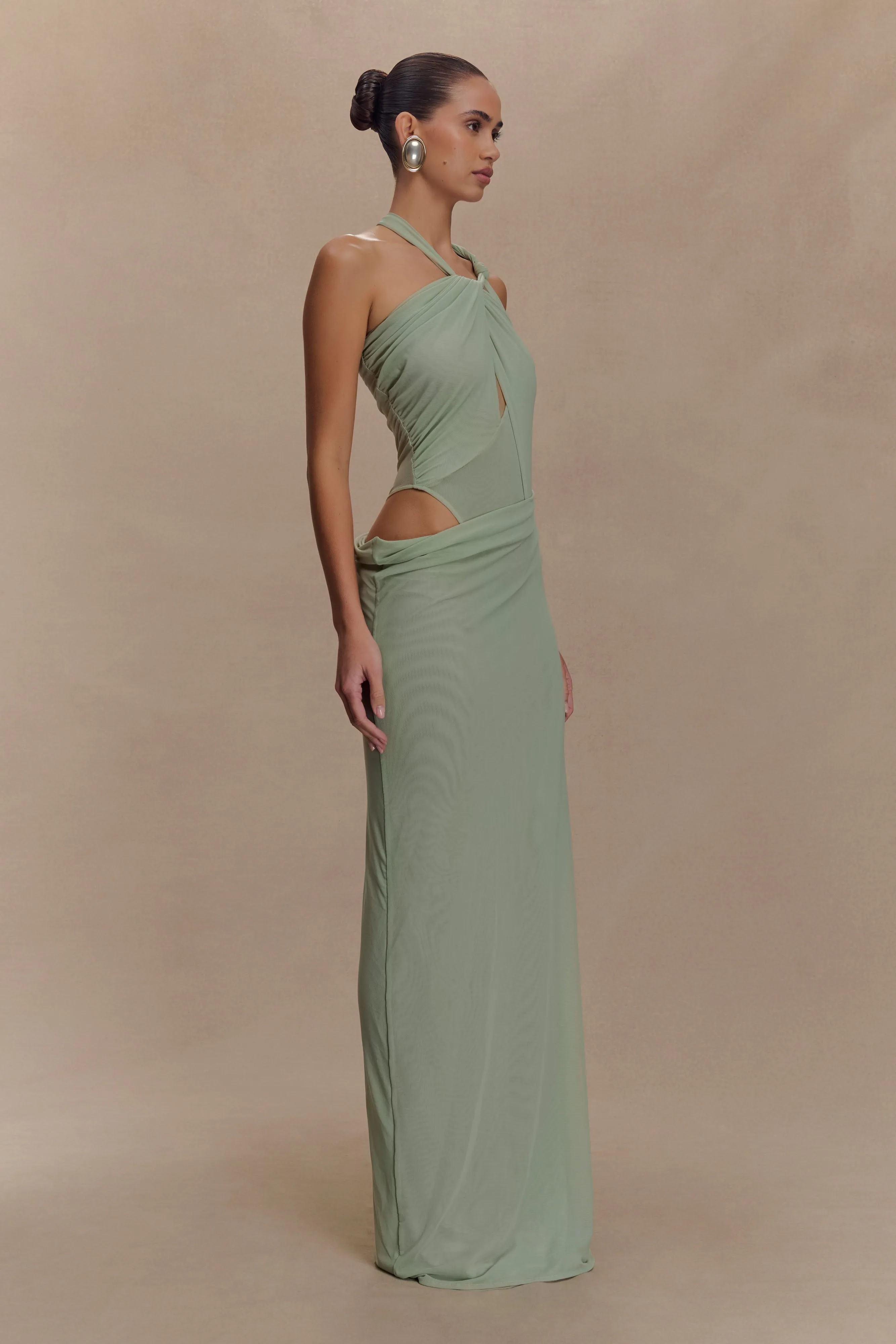 Edwina Knotted Mesh Maxi Dress - Sage sold by Meshki product image thumbnail 4