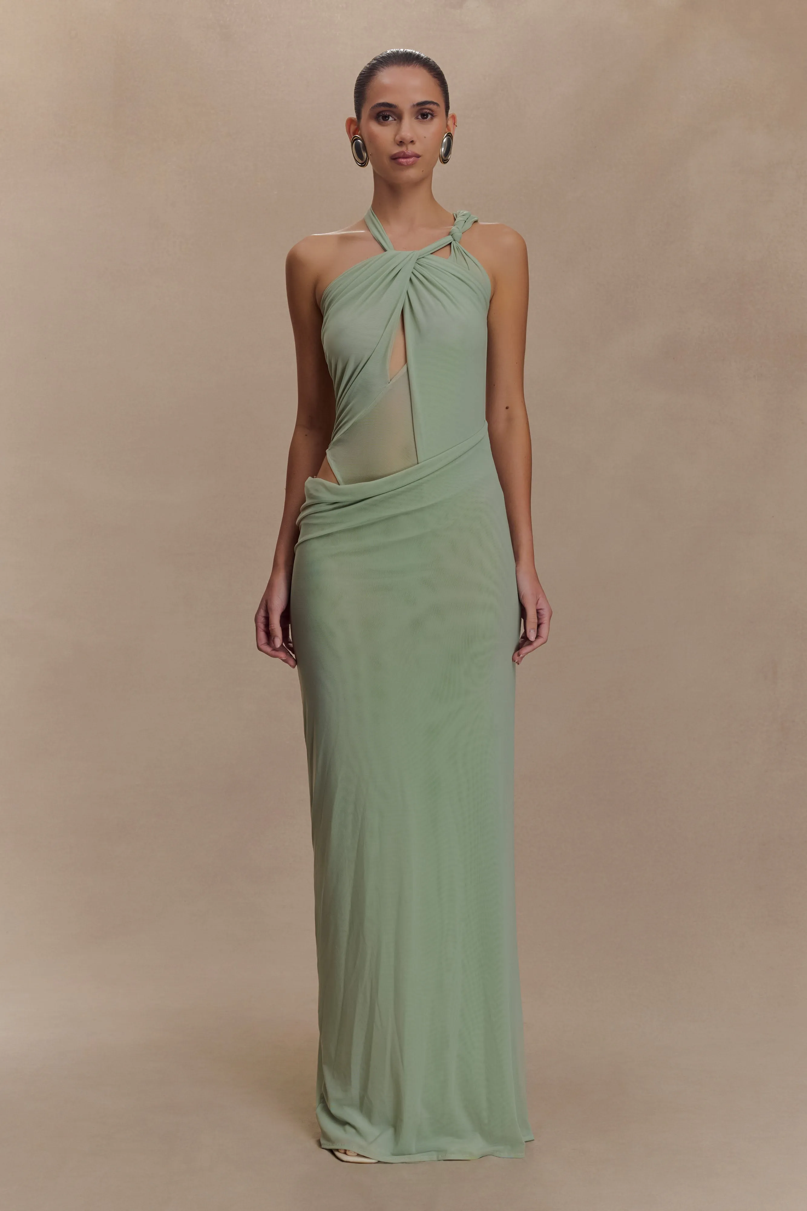 Edwina Knotted Mesh Maxi Dress - Sage sold by Meshki product image thumbnail 5