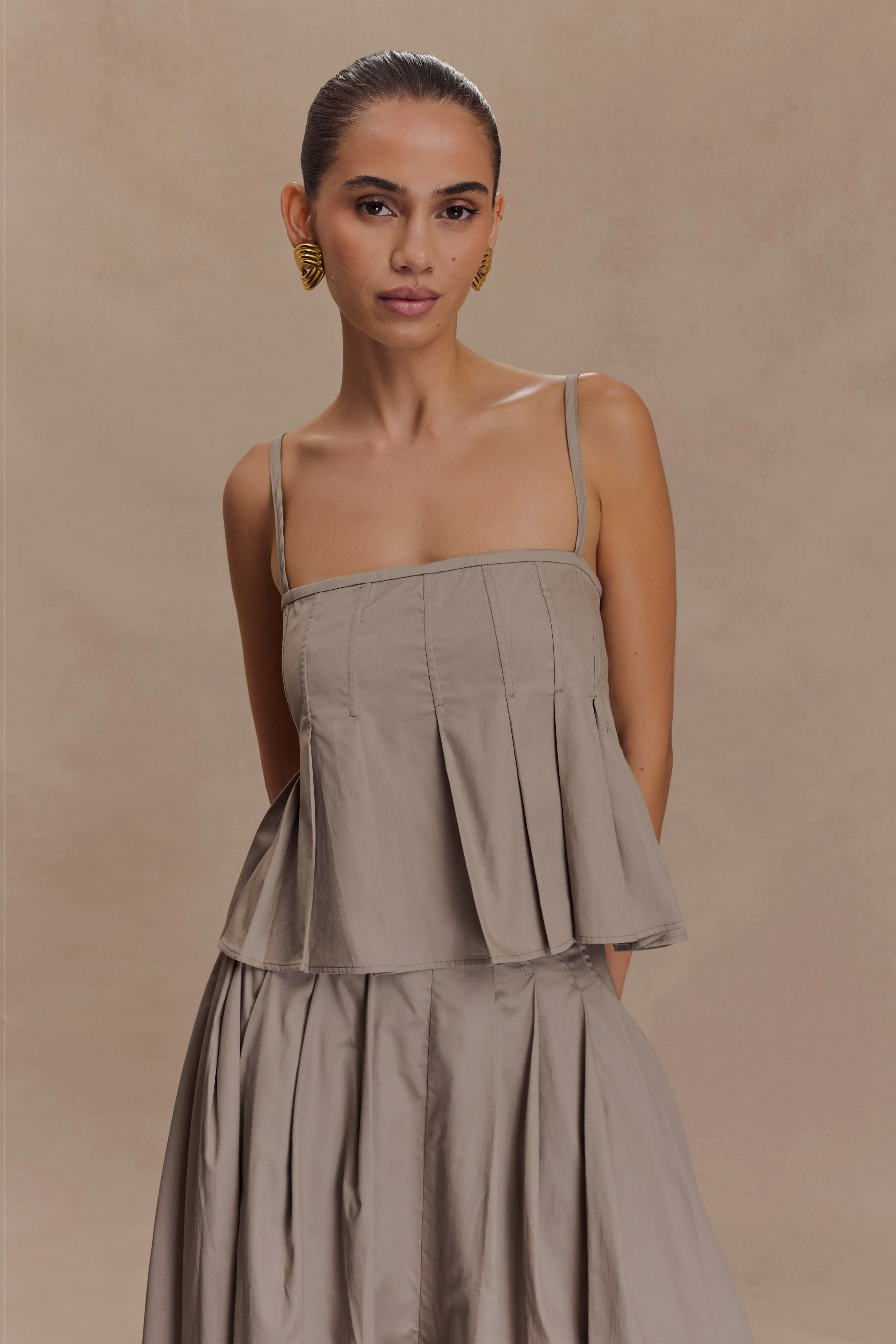 Mae Cotton Top - Pebble Brown sold by Meshki