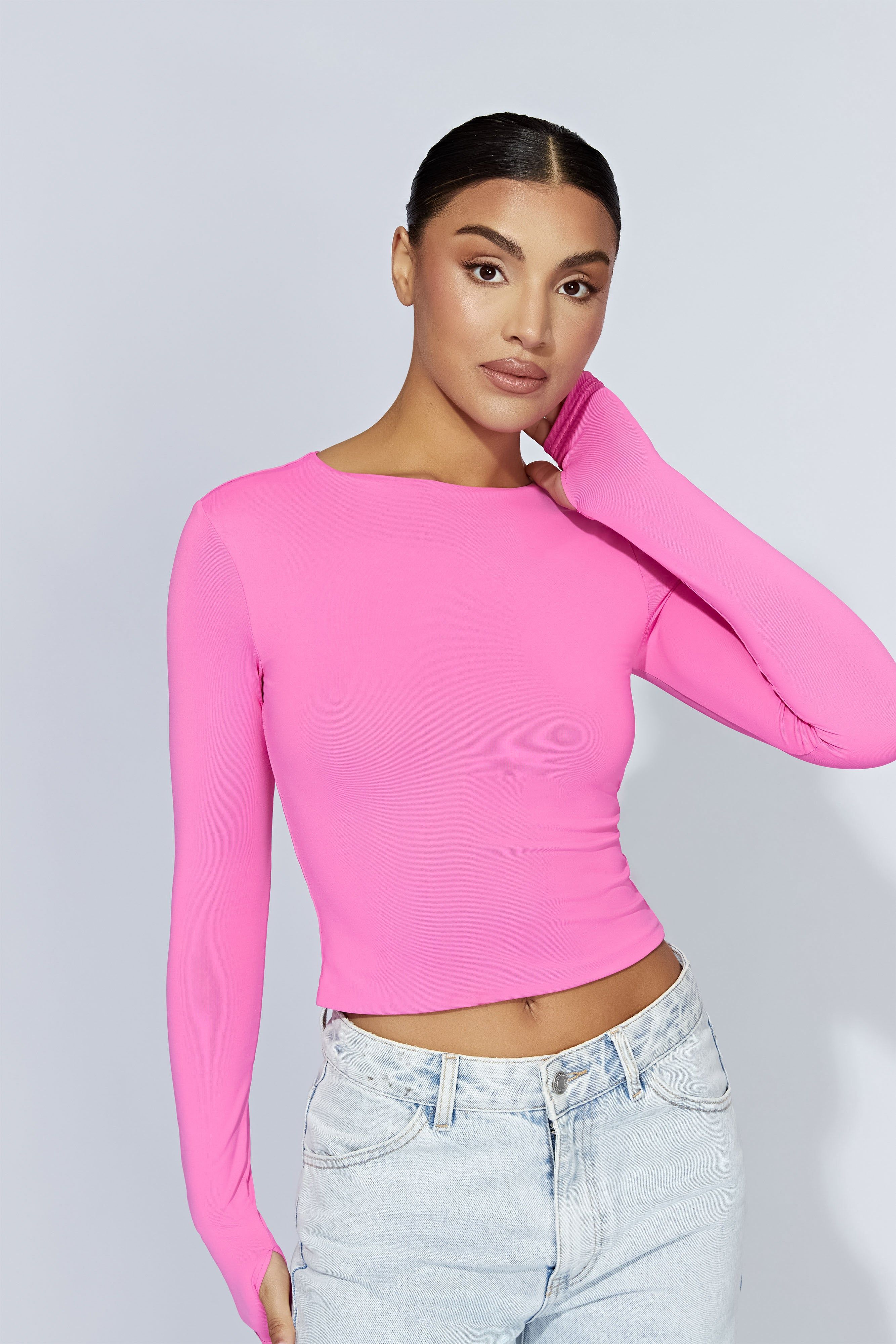 Estelle Long Sleeve Crop Top - Bubblegum Pink sold by Meshki product image thumbnail 4