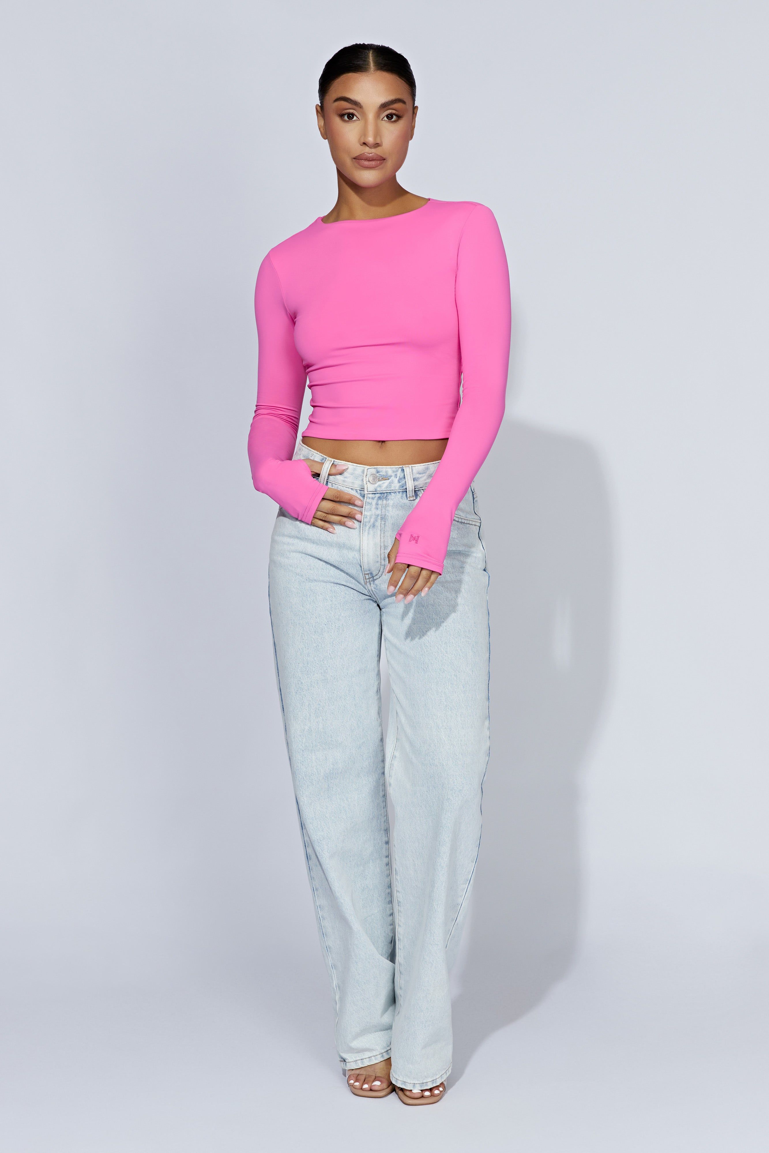Estelle Long Sleeve Crop Top - Bubblegum Pink sold by Meshki product image thumbnail 5