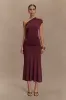 Chloe Peached Jersey One Shoulder Midi Dress - Mahogany sold by Meshki