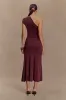 Chloe Peached Jersey One Shoulder Midi Dress - Mahogany sold by Meshki