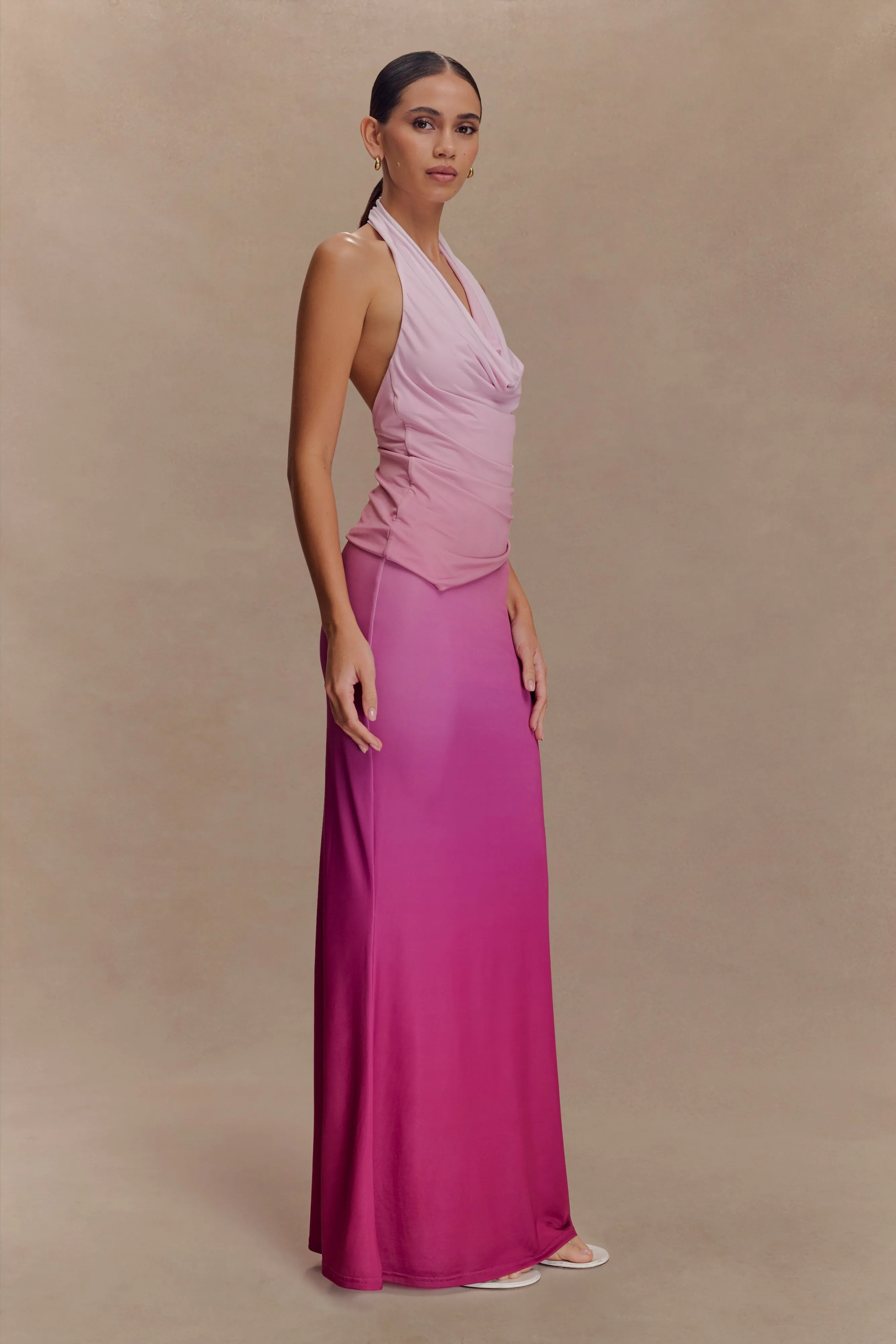Bruna Slinky Fishtail Maxi Skirt - Ombre Pink sold by Meshki product image thumbnail 5