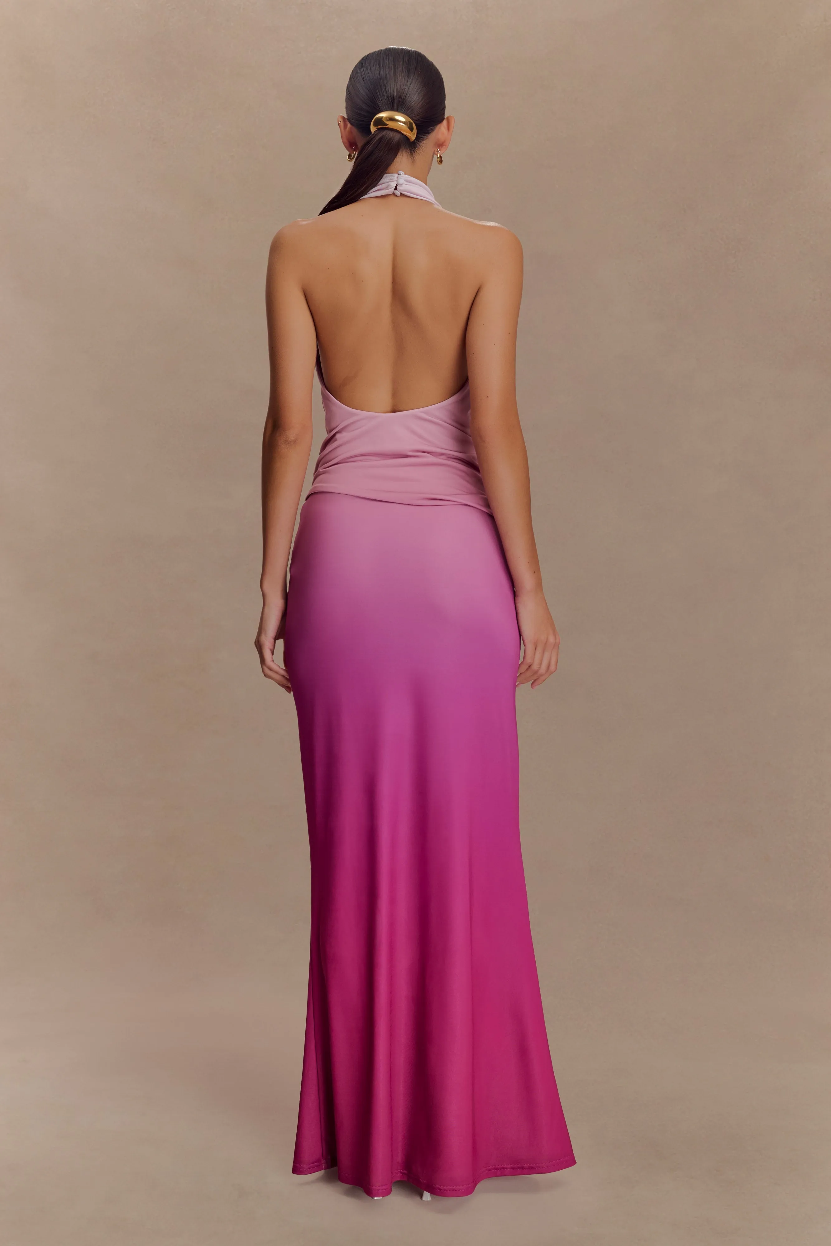 Bruna Slinky Fishtail Maxi Skirt - Ombre Pink sold by Meshki product image thumbnail 2