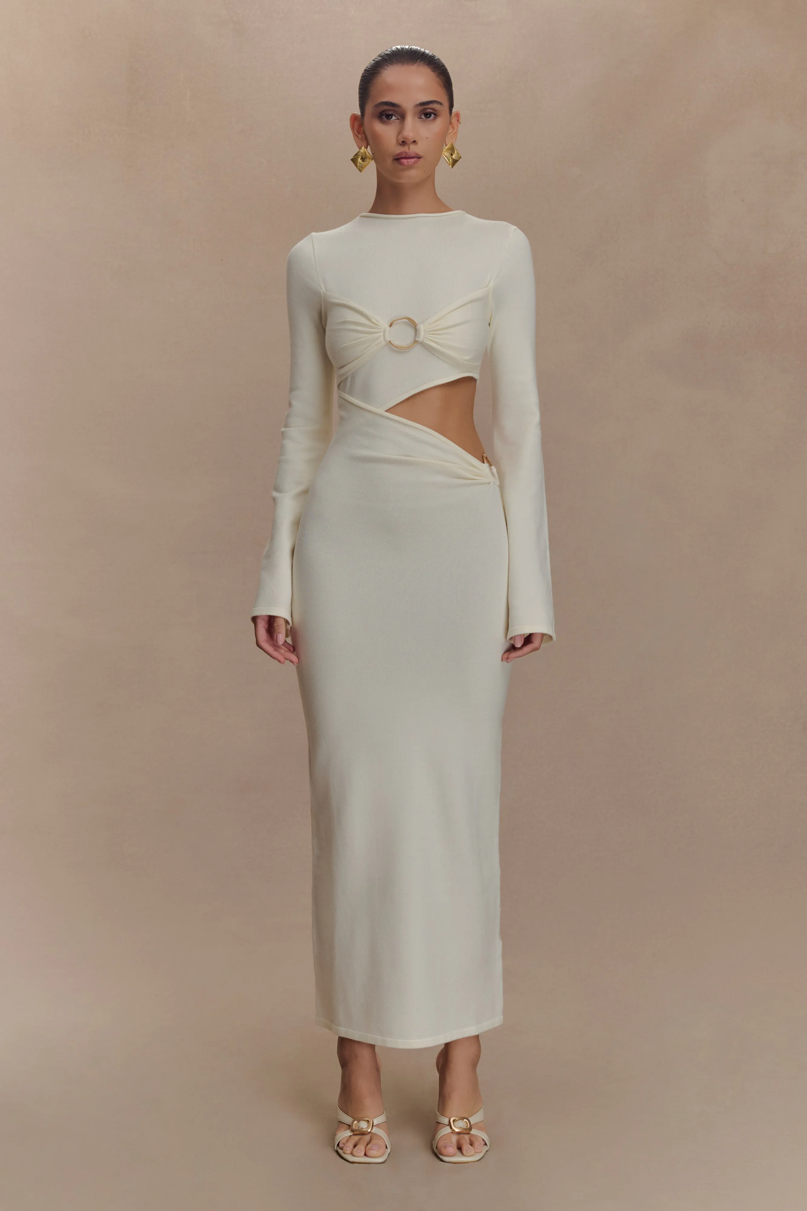 Azariah Long Sleeve Knit Midi Dress - Ivory sold by Meshki