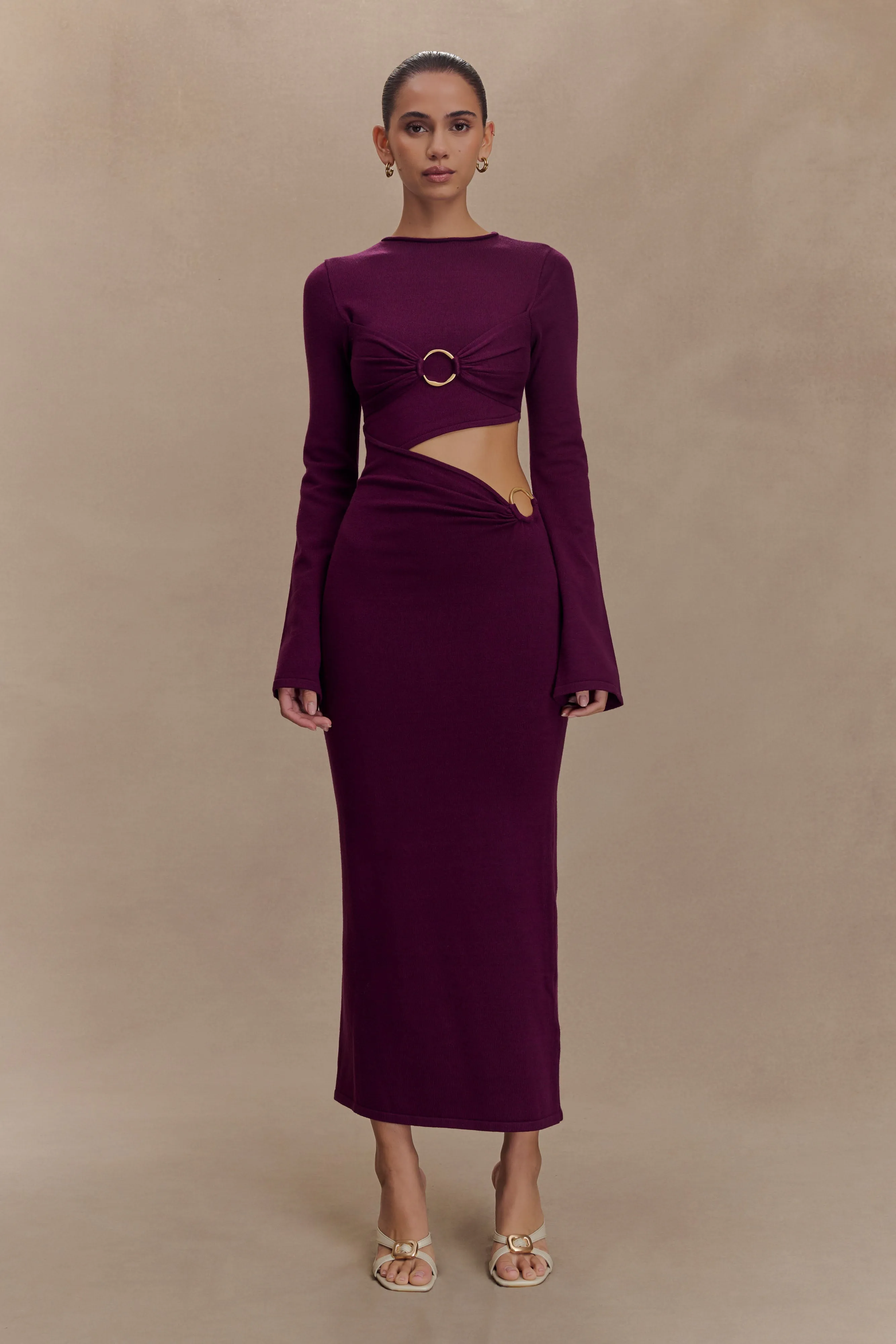 Azariah Long Sleeve Knit Midi Dress - Plum sold by Meshki