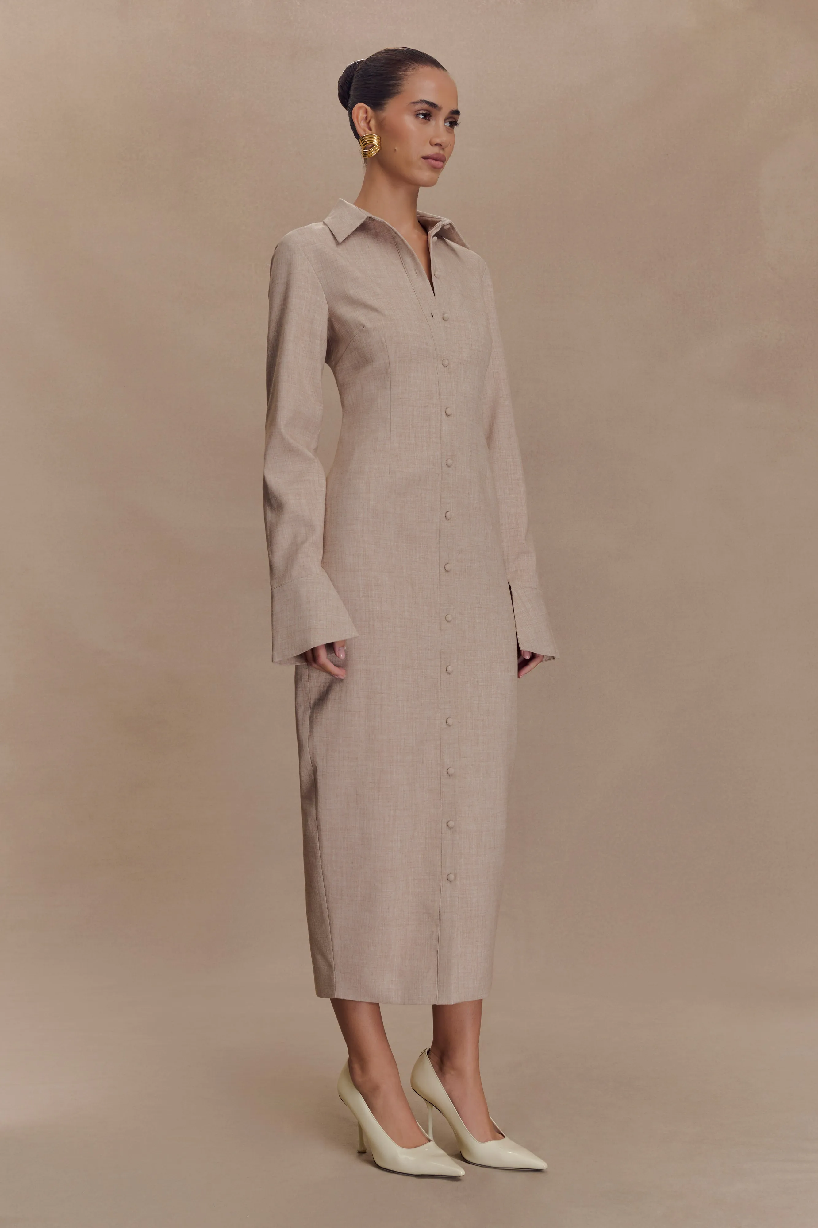 Dorian Fitted Shirt Midi Dress - Wheat Marle sold by Meshki product image thumbnail 4