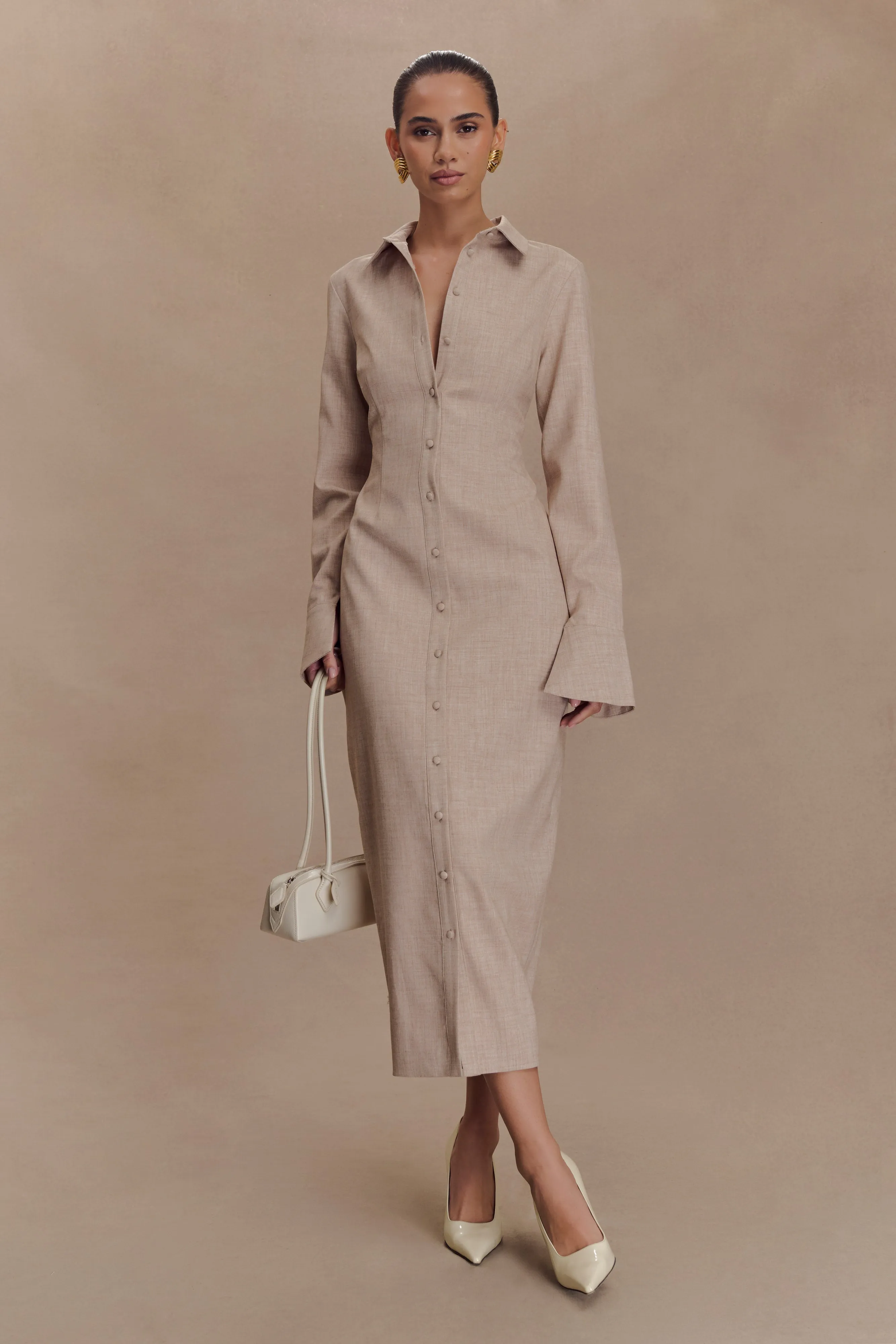 Dorian Fitted Shirt Midi Dress - Wheat Marle sold by Meshki product image thumbnail 5