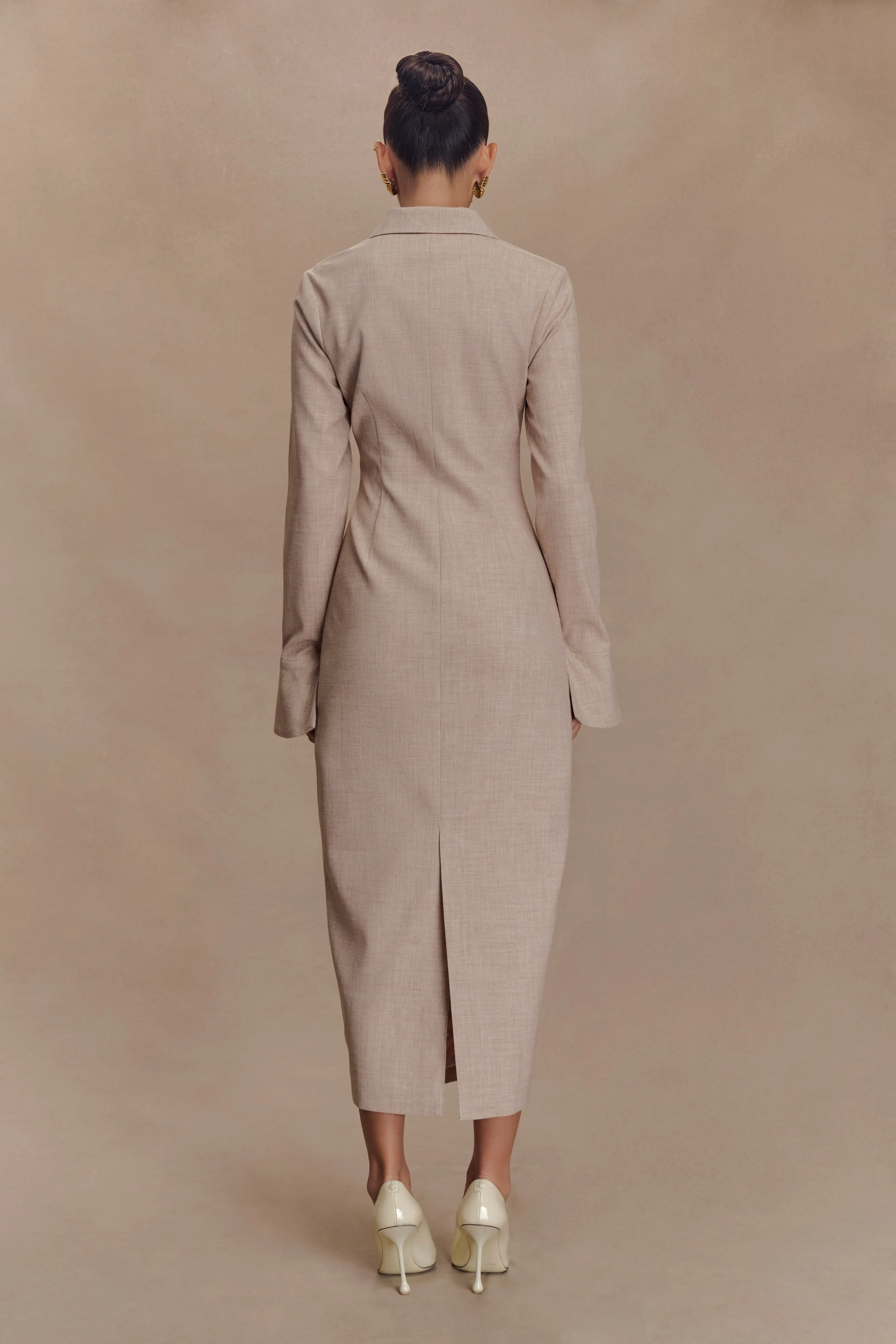 Dorian Fitted Shirt Midi Dress - Wheat Marle sold by Meshki product image thumbnail 2