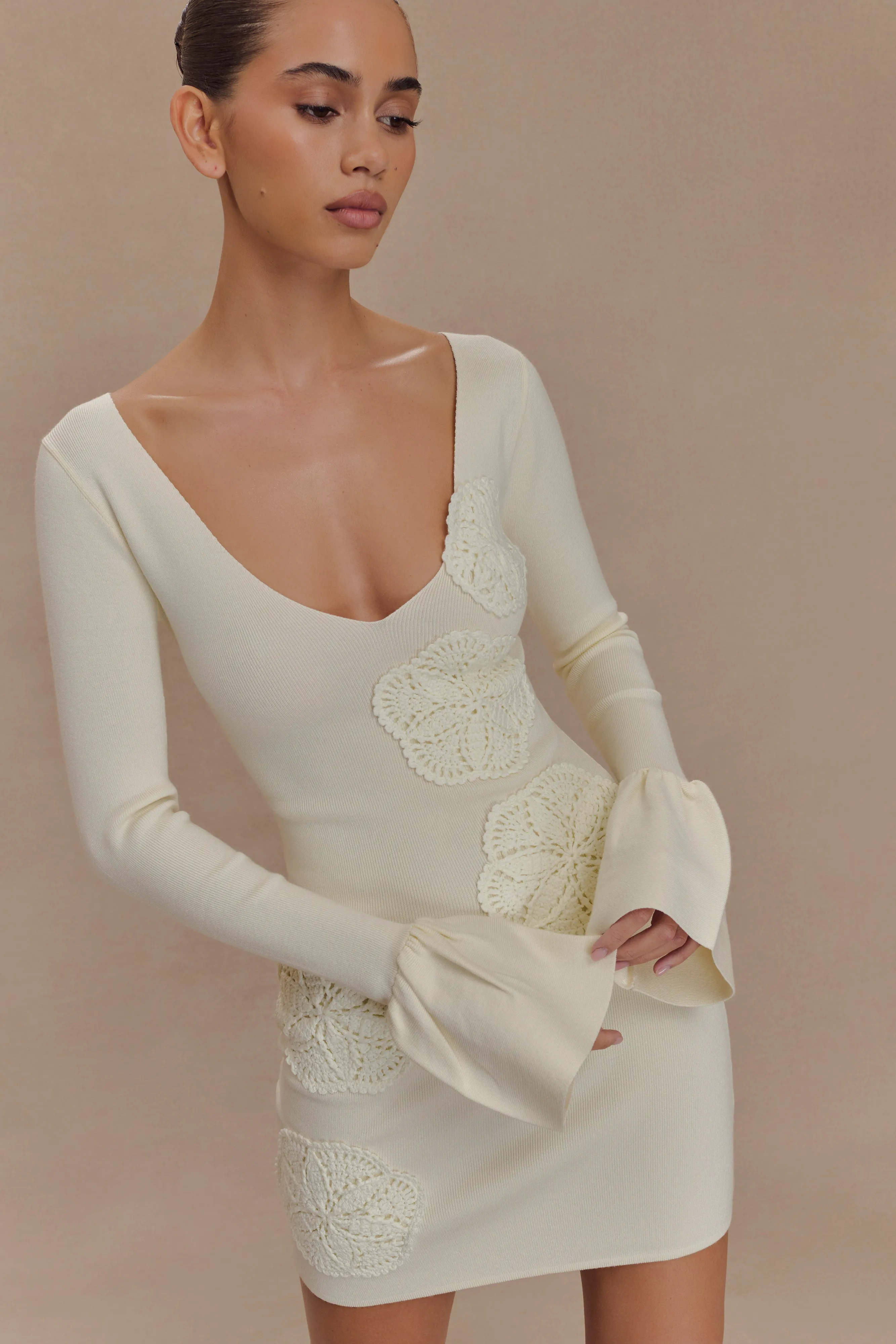 Amari Knit Crochet Knit Mini Dress - Ivory sold by Meshki product image thumbnail 3