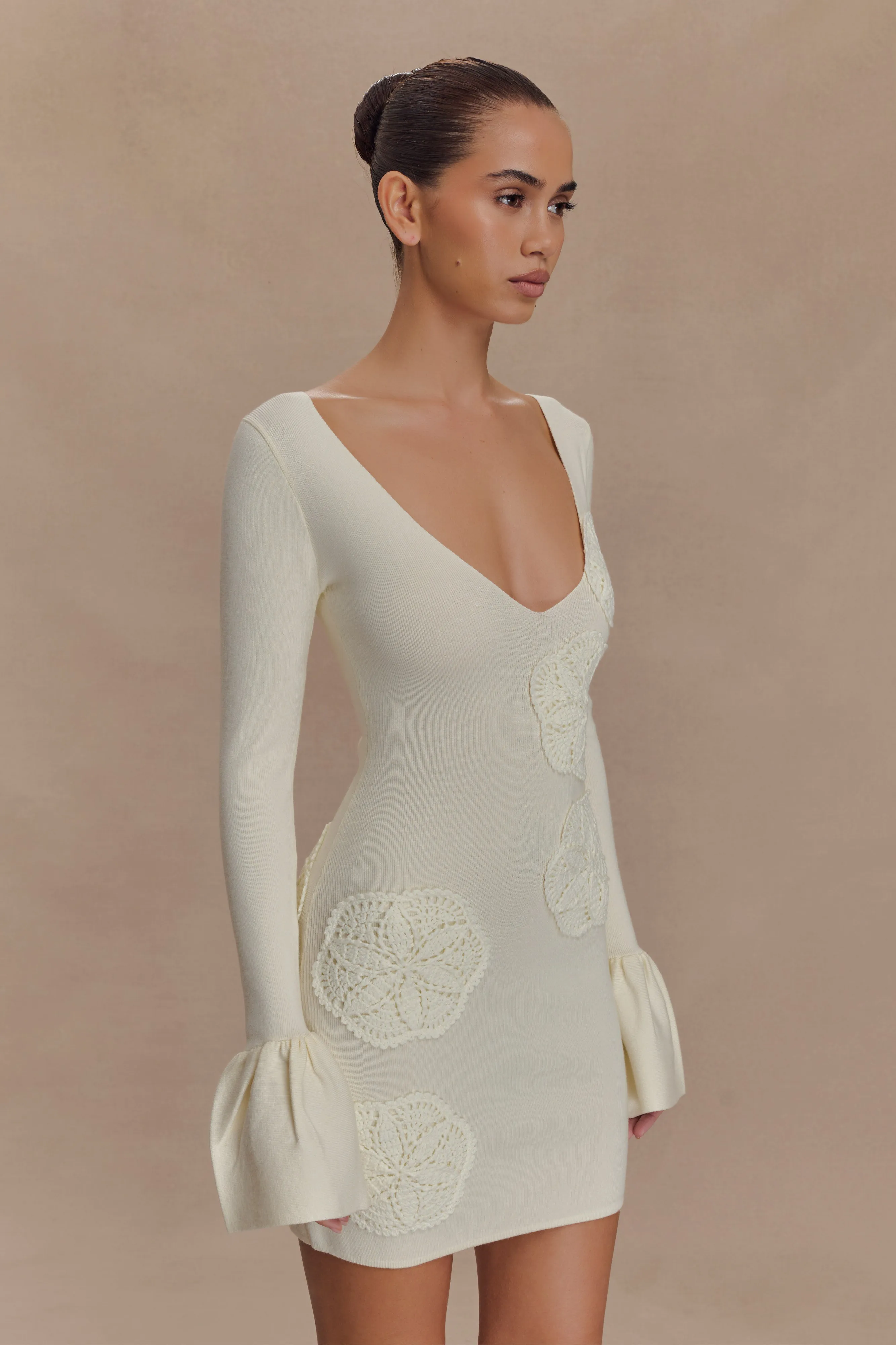 Amari Knit Crochet Knit Mini Dress - Ivory sold by Meshki product image thumbnail 4