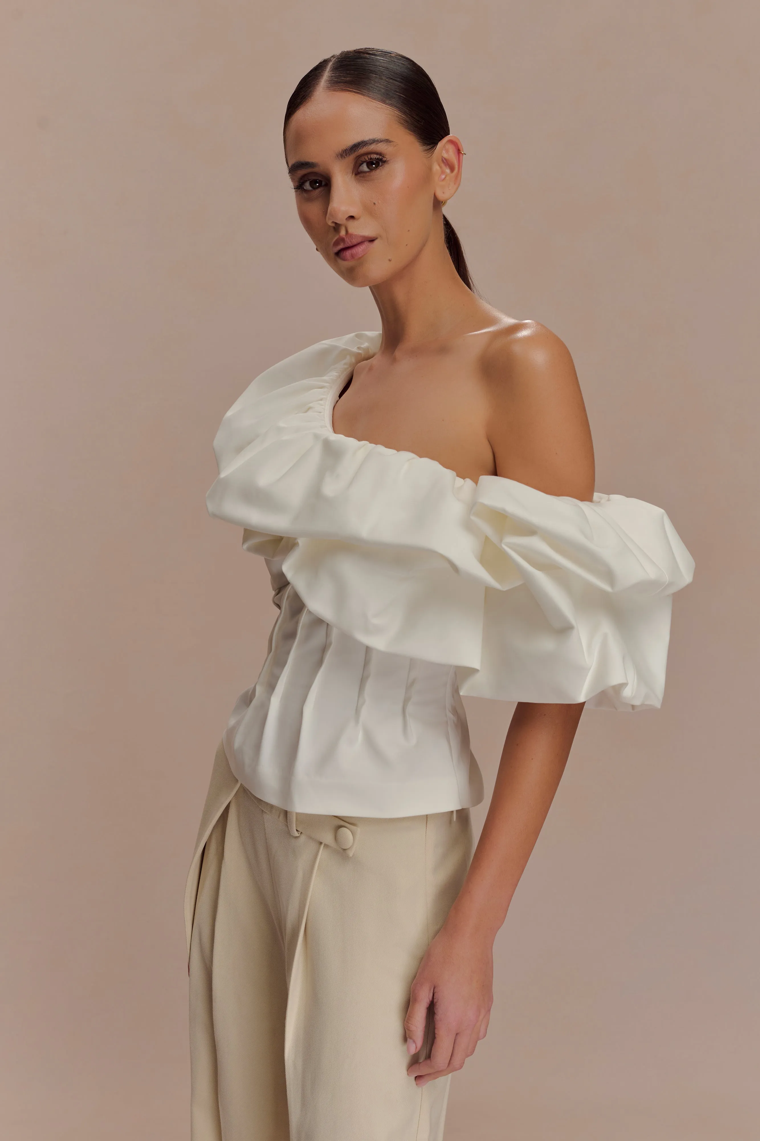Debbie One Shoulder Bubble Top - White sold by Meshki product image thumbnail 2