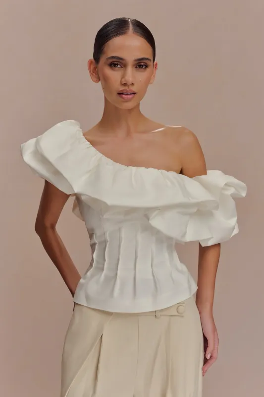 Debbie One Shoulder Bubble Top - White sold by Meshki