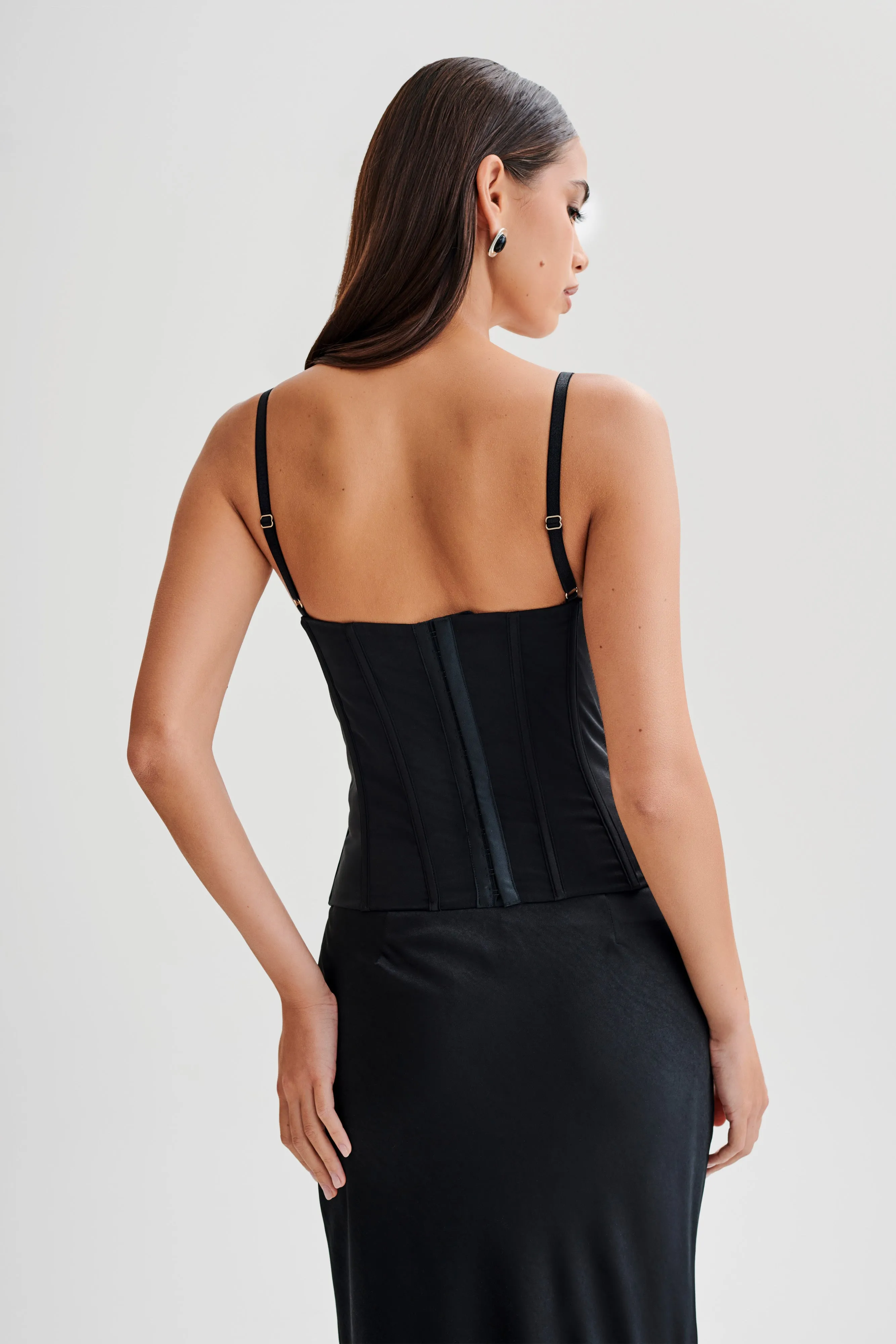 Maryse Satin And Lace Corset Top - Black sold by Meshki product image thumbnail 3