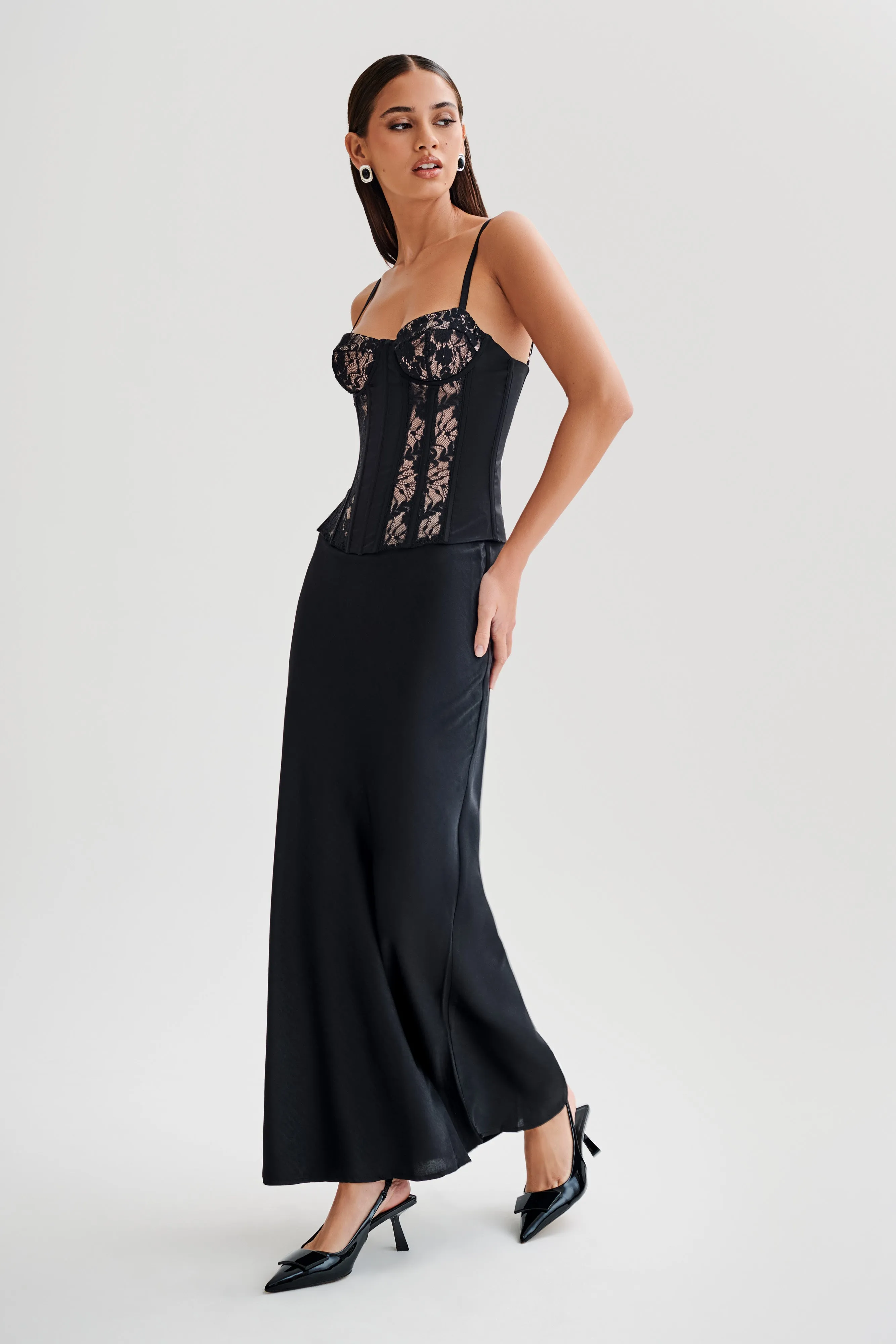 Maryse Satin And Lace Corset Top - Black sold by Meshki product image thumbnail 4