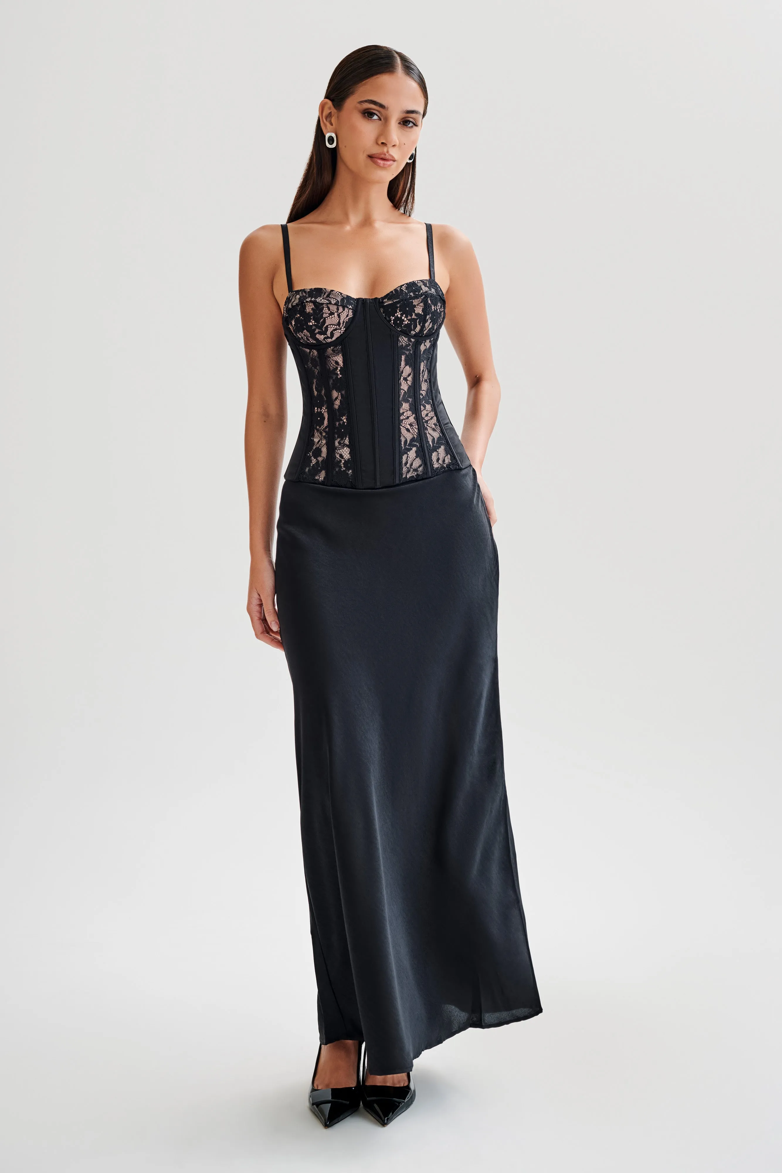 Maryse Satin And Lace Corset Top - Black sold by Meshki product image thumbnail 5