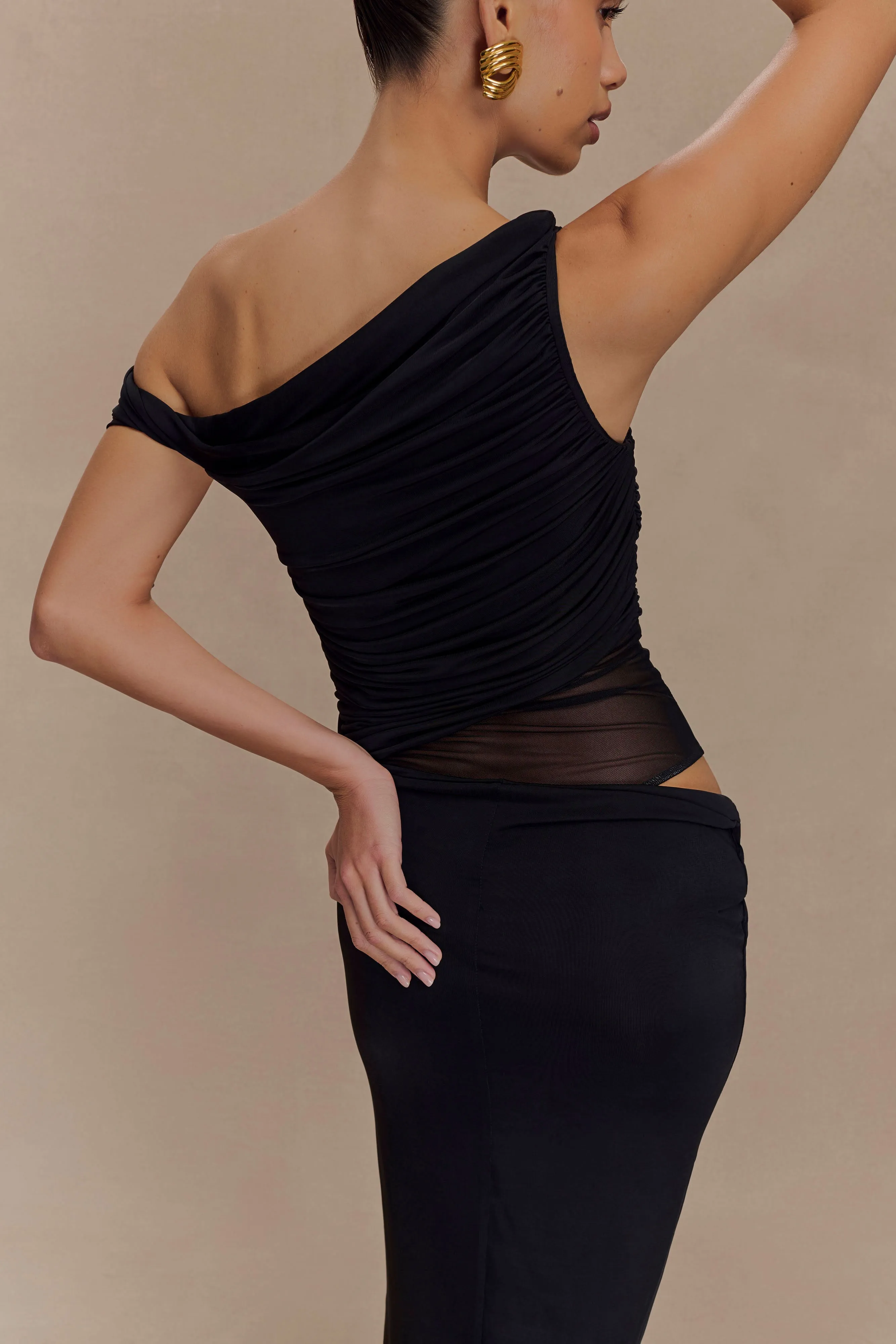 Callen One Shoulder Slinky Maxi Dress - Black sold by Meshki product image thumbnail 2