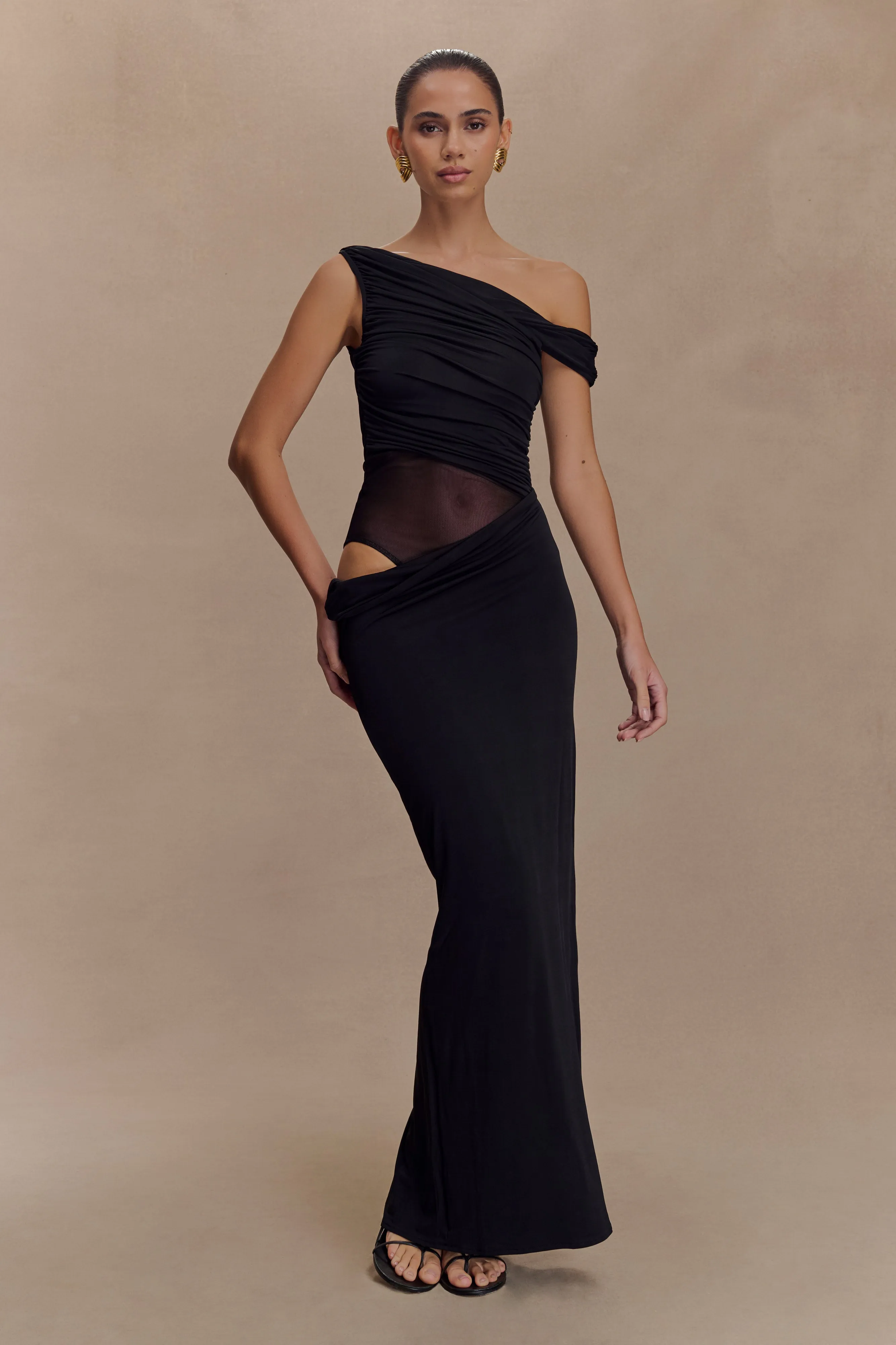 Callen One Shoulder Slinky Maxi Dress - Black sold by Meshki product image thumbnail 5