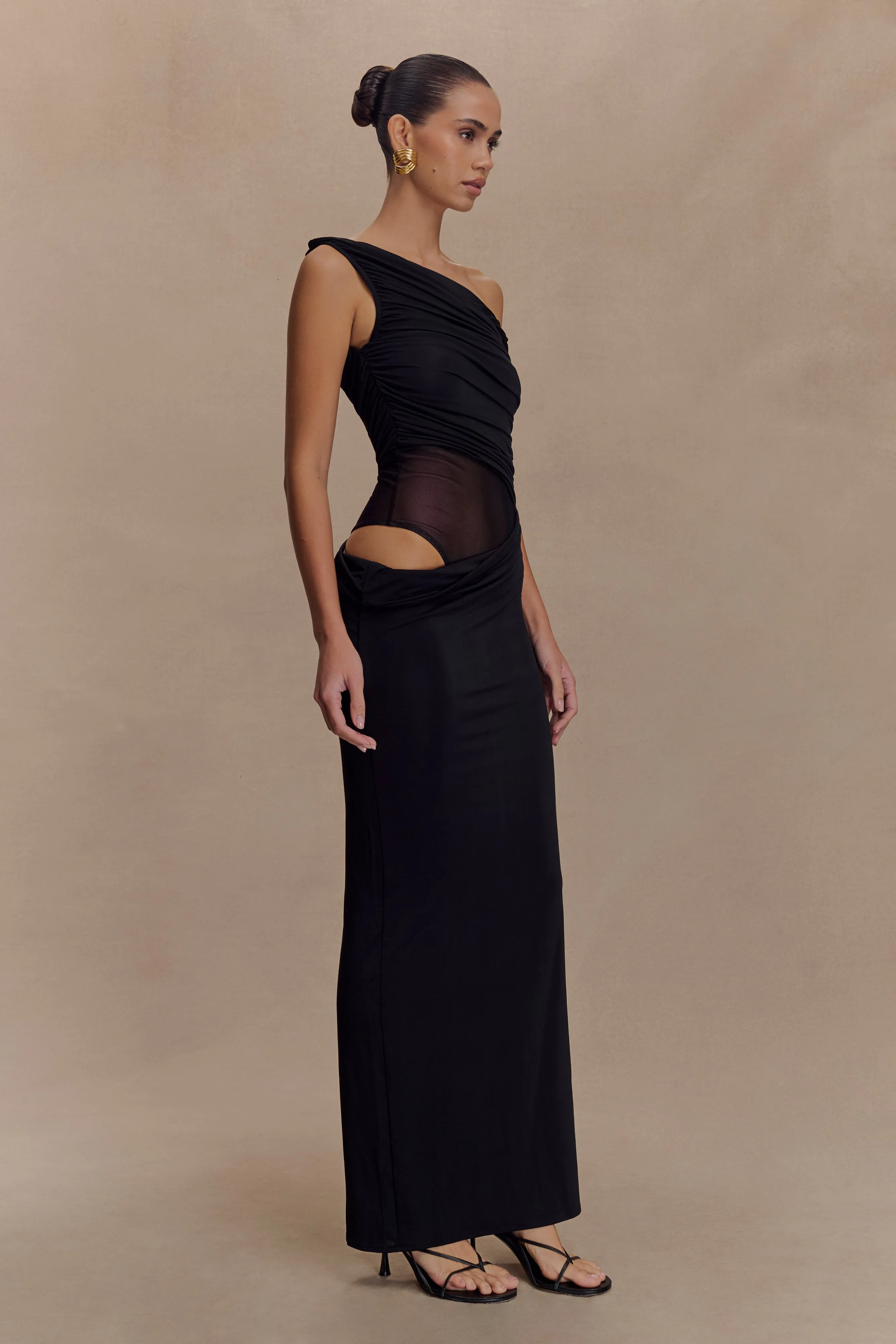 Callen One Shoulder Slinky Maxi Dress - Black sold by Meshki product image thumbnail 4