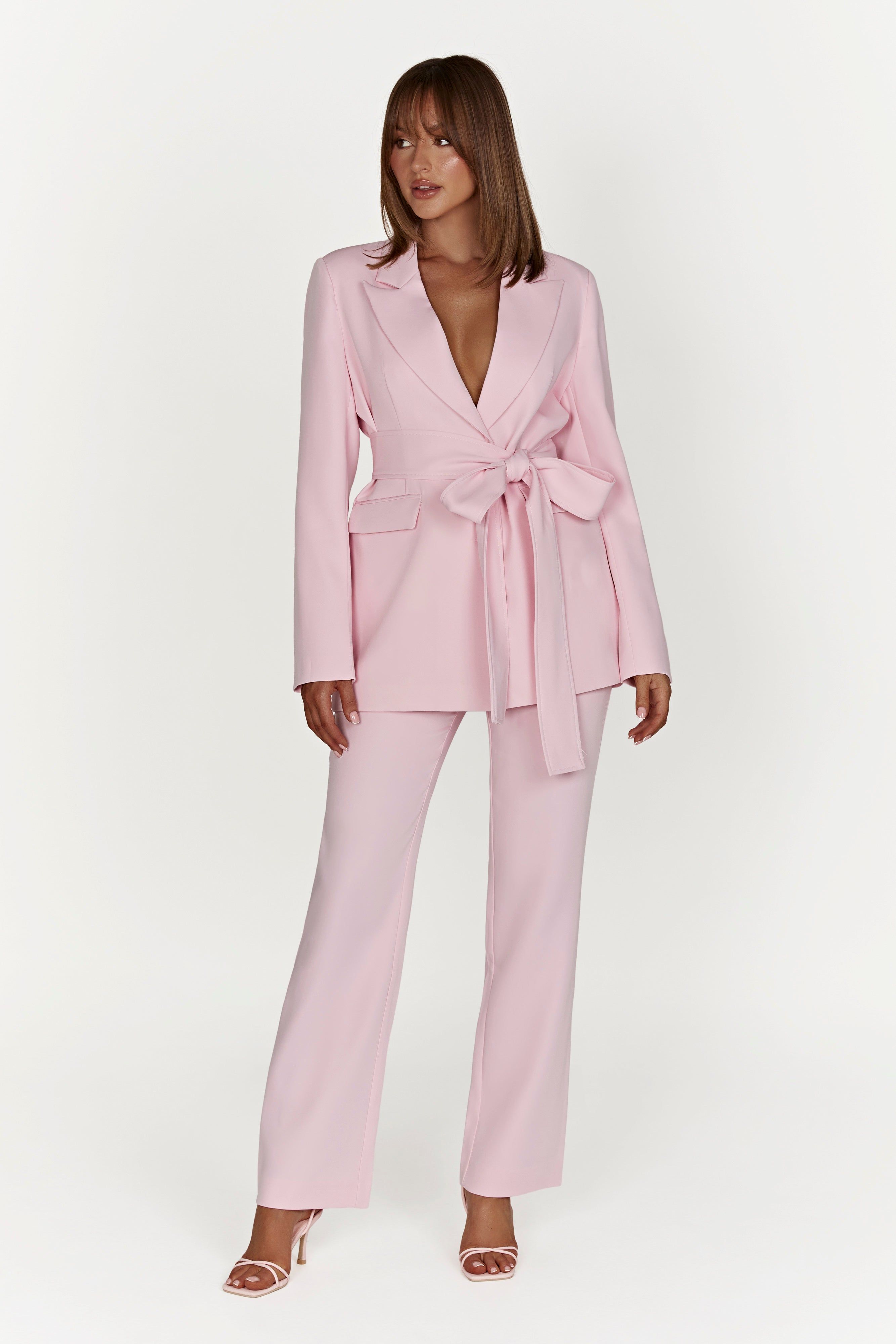 Arna Oversized Belted Blazer - Blush Pink sold by Meshki product image thumbnail 5