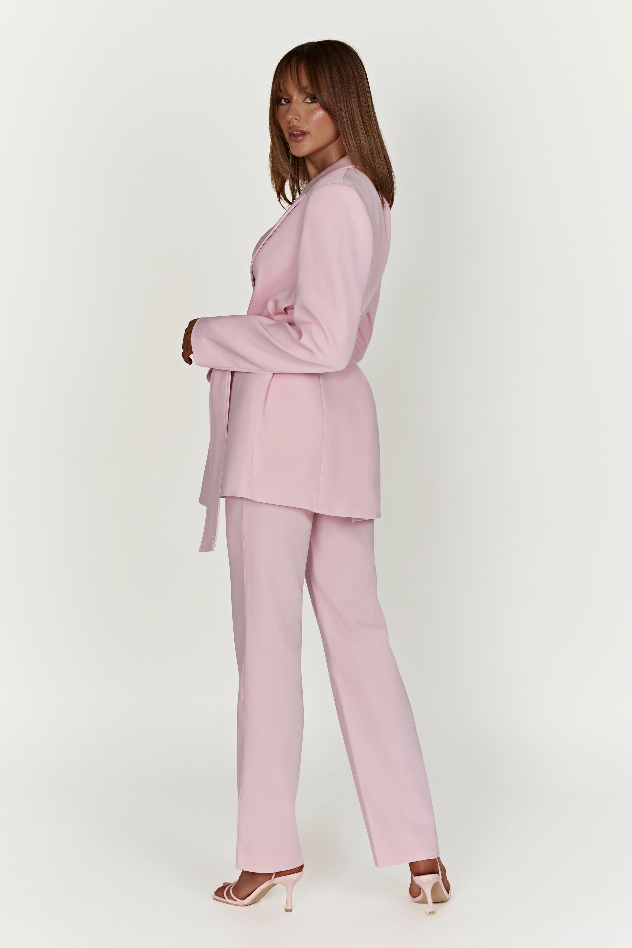 Arna Oversized Belted Blazer - Blush Pink sold by Meshki product image thumbnail 7
