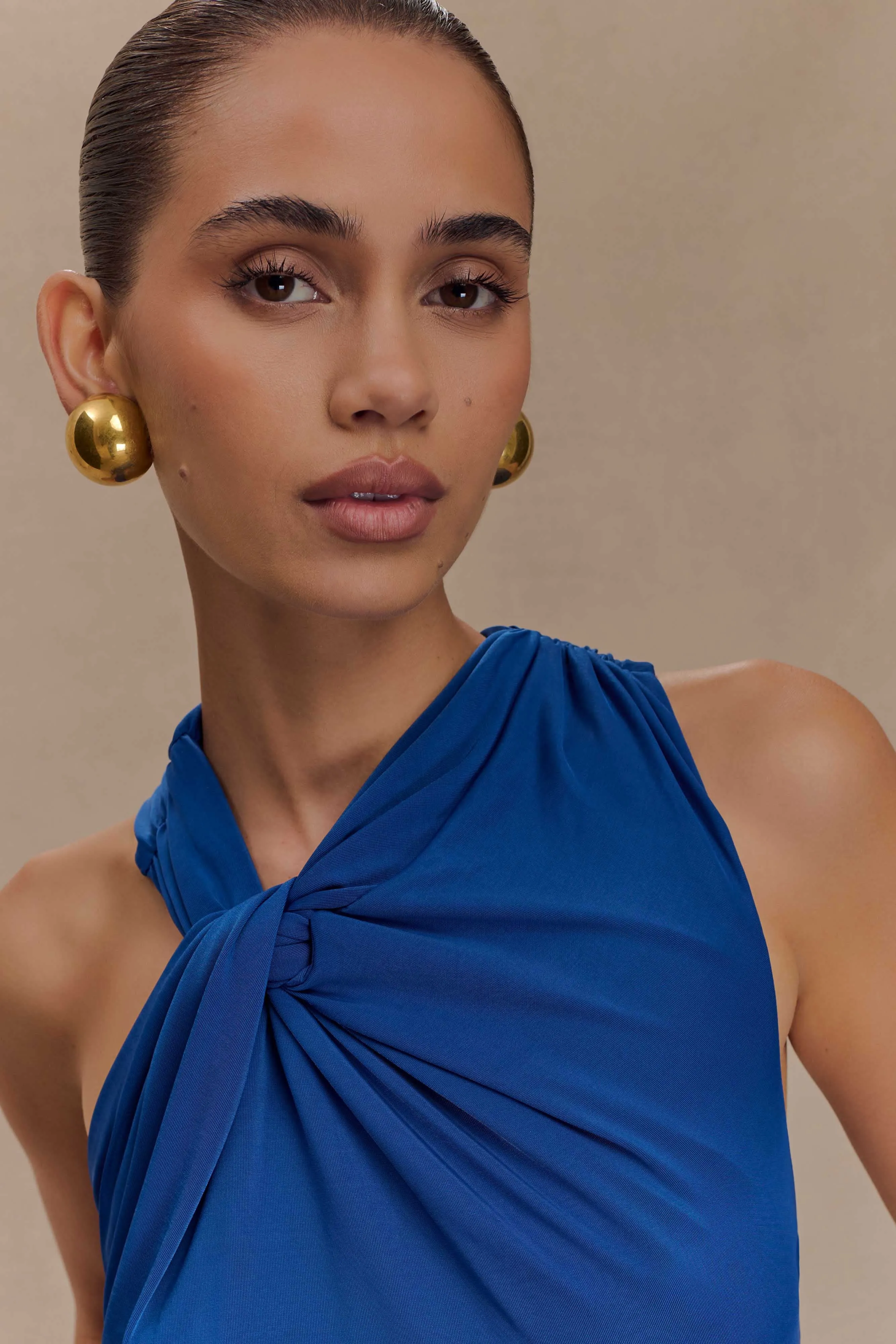 Marlee Asymmetrical Slinky Maxi Dress - Cobalt sold by Meshki product image thumbnail 5