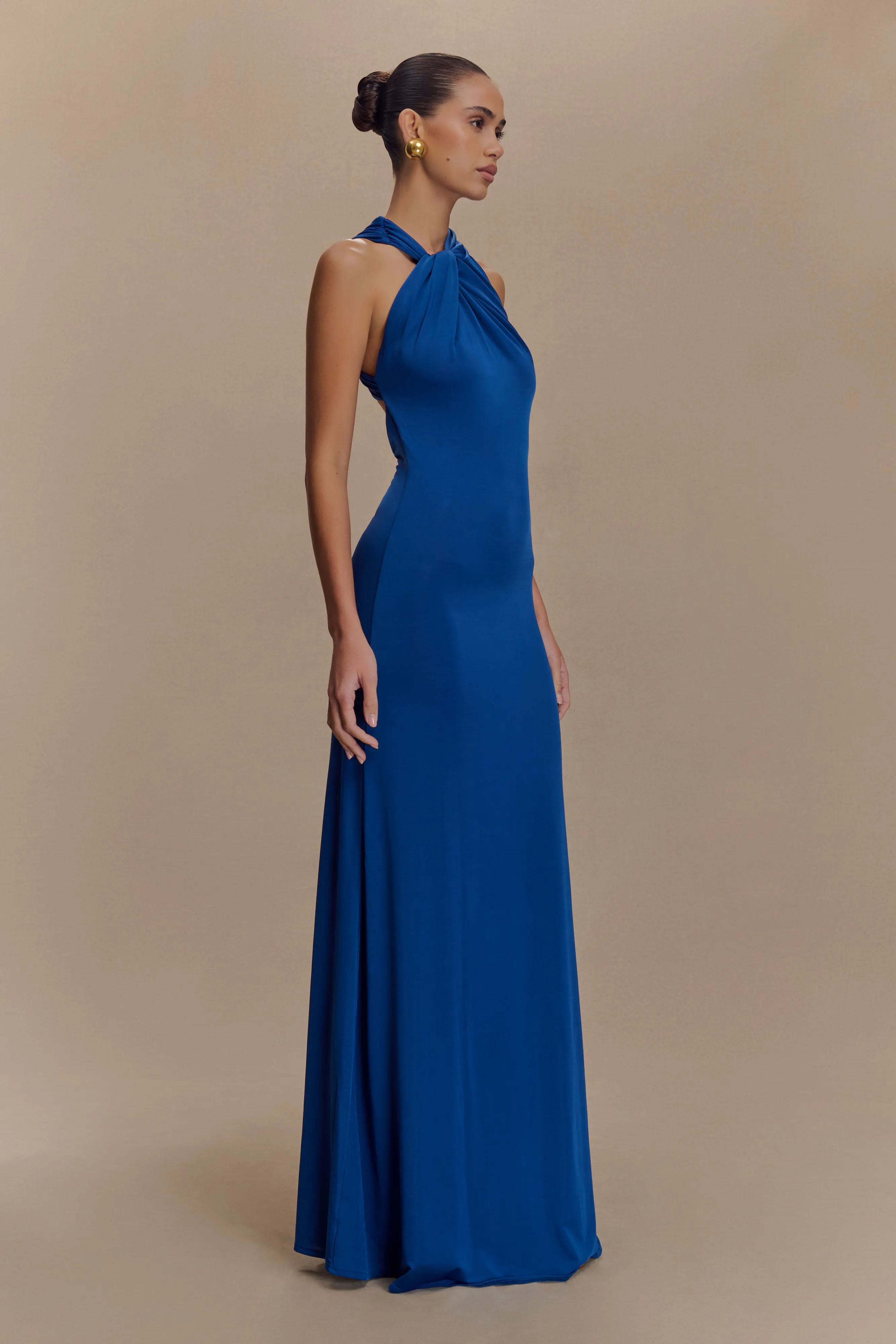 Marlee Asymmetrical Slinky Maxi Dress - Cobalt sold by Meshki product image thumbnail 3