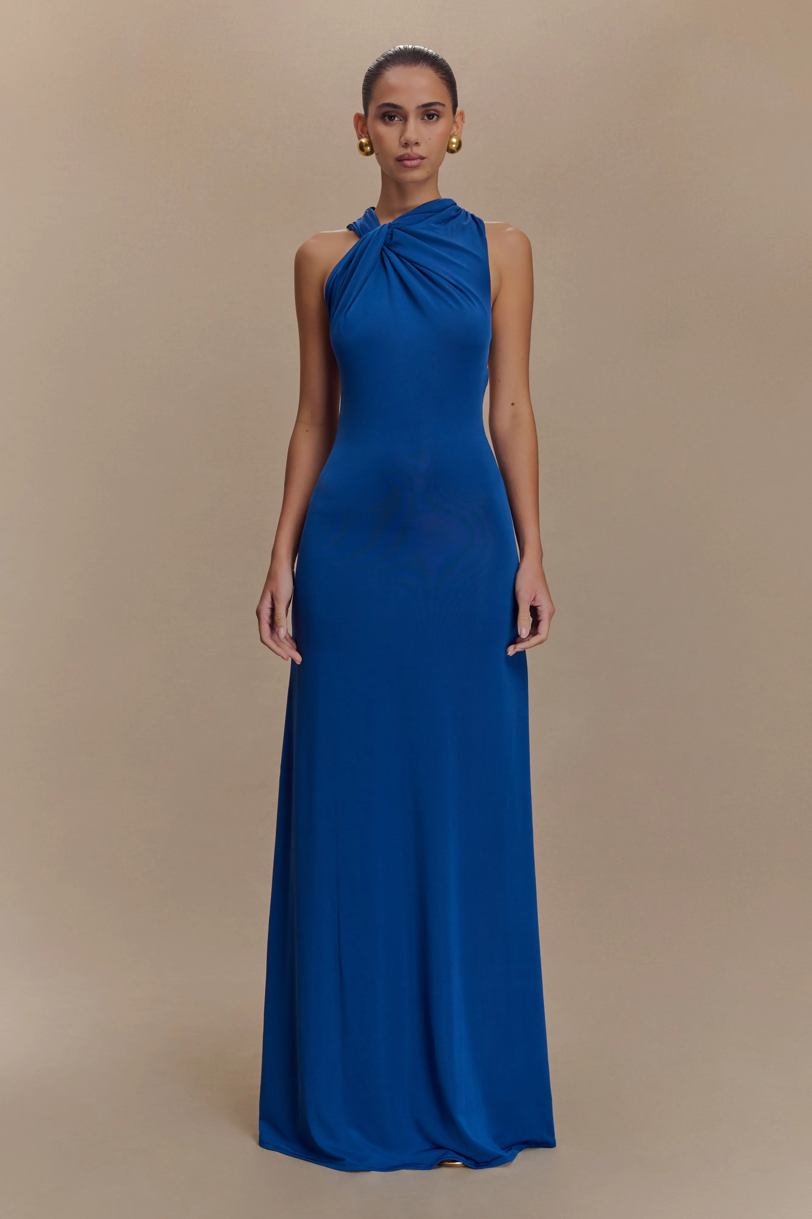 Marlee Asymmetrical Slinky Maxi Dress - Cobalt sold by Meshki product image thumbnail 2