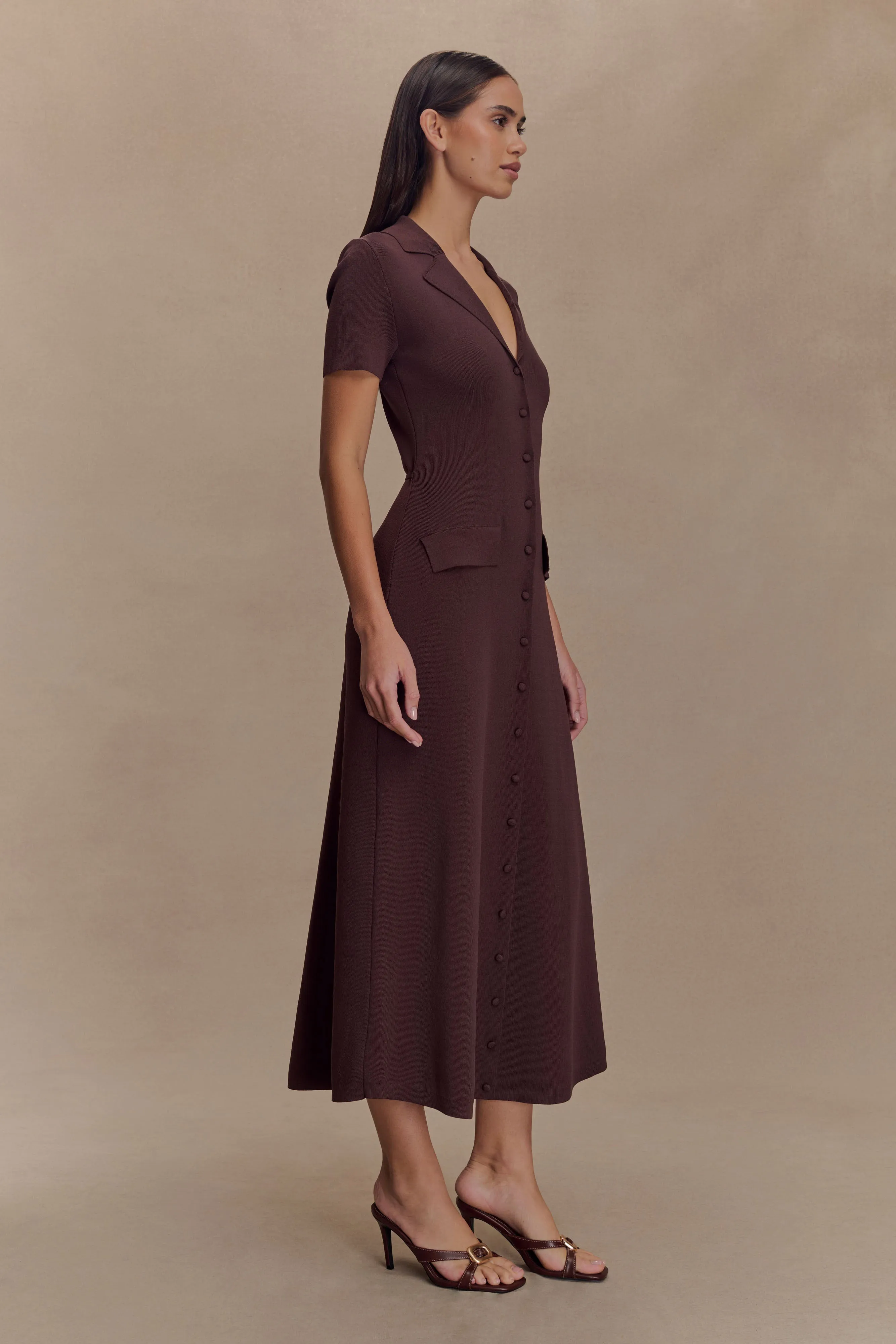 Pearson Short Sleeve Knit Midi Dress - Chocolate sold by Meshki product image thumbnail 4