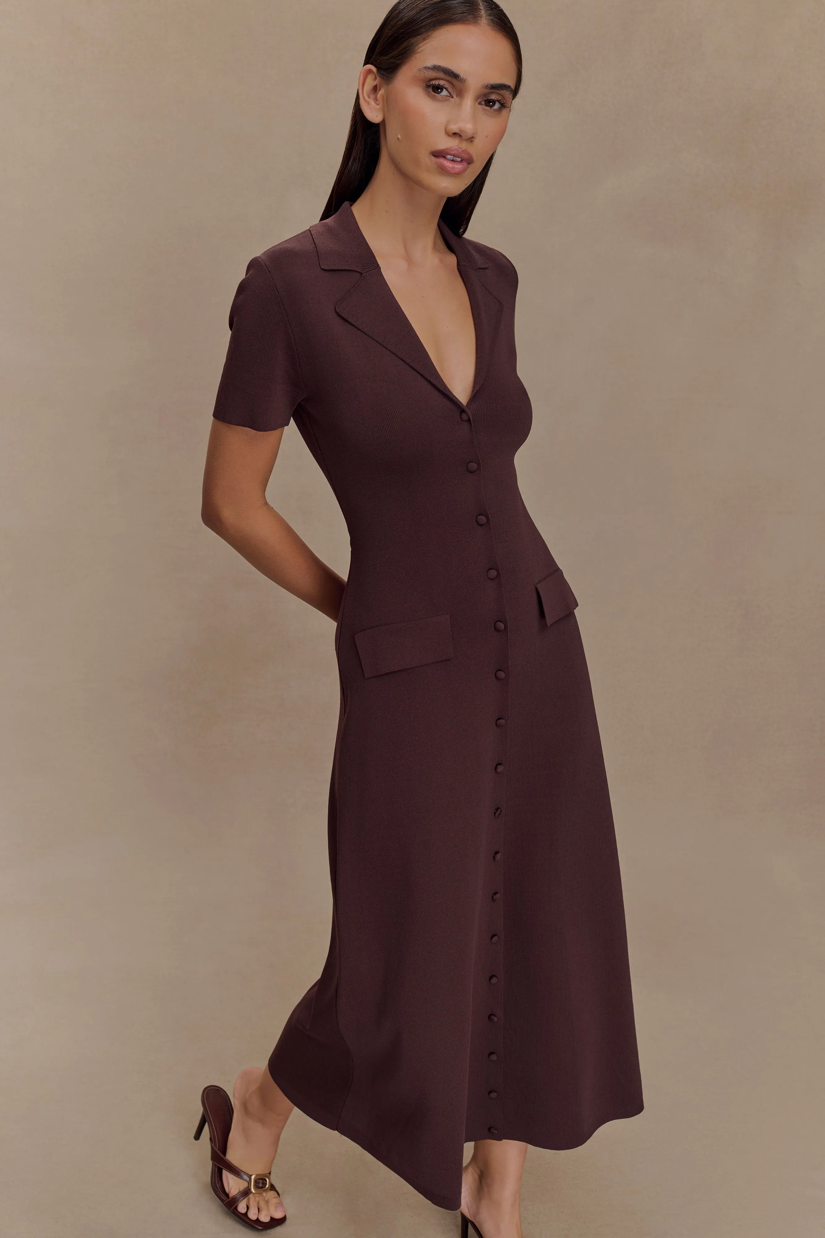 Pearson Short Sleeve Knit Midi Dress - Chocolate sold by Meshki product image thumbnail 3