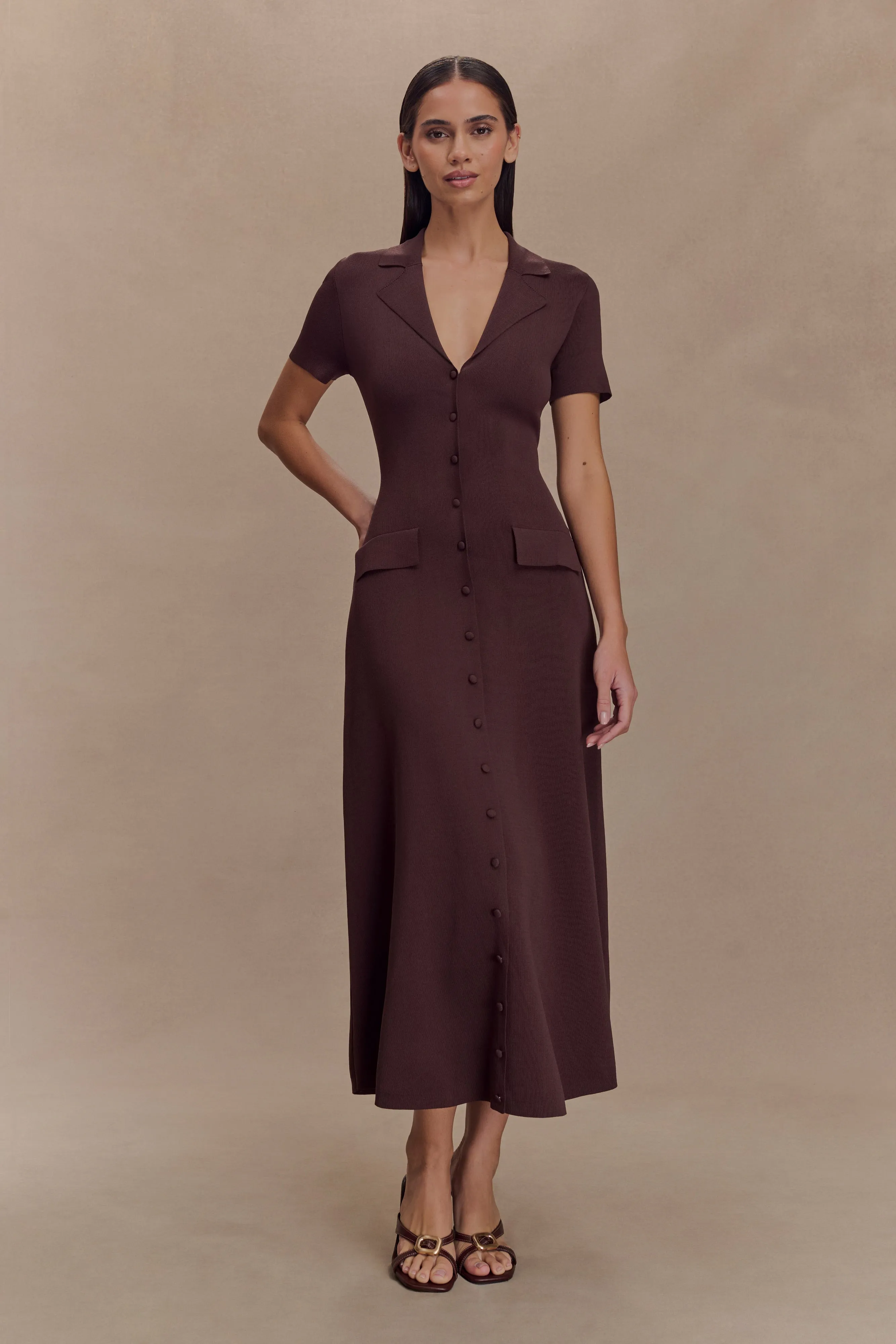 Pearson Short Sleeve Knit Midi Dress - Chocolate sold by Meshki product image thumbnail 5