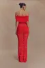 Solstice Off Shoulder Crochet Knit Maxi Dress - Blood Orange sold by Meshki
