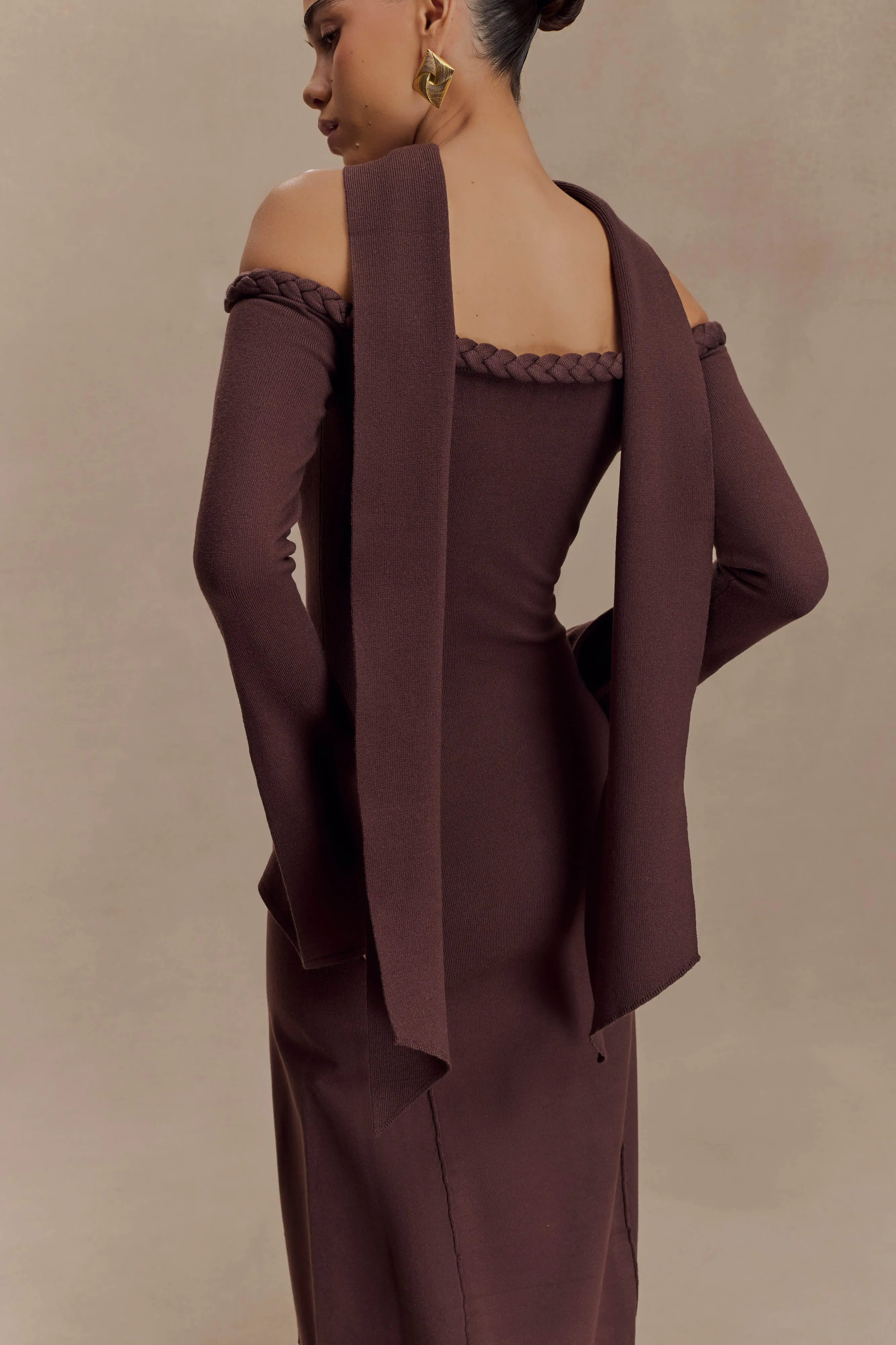 Heidi Strapless Knit Scarf Maxi Dress - Dark Chocolate sold by Meshki product image thumbnail 3
