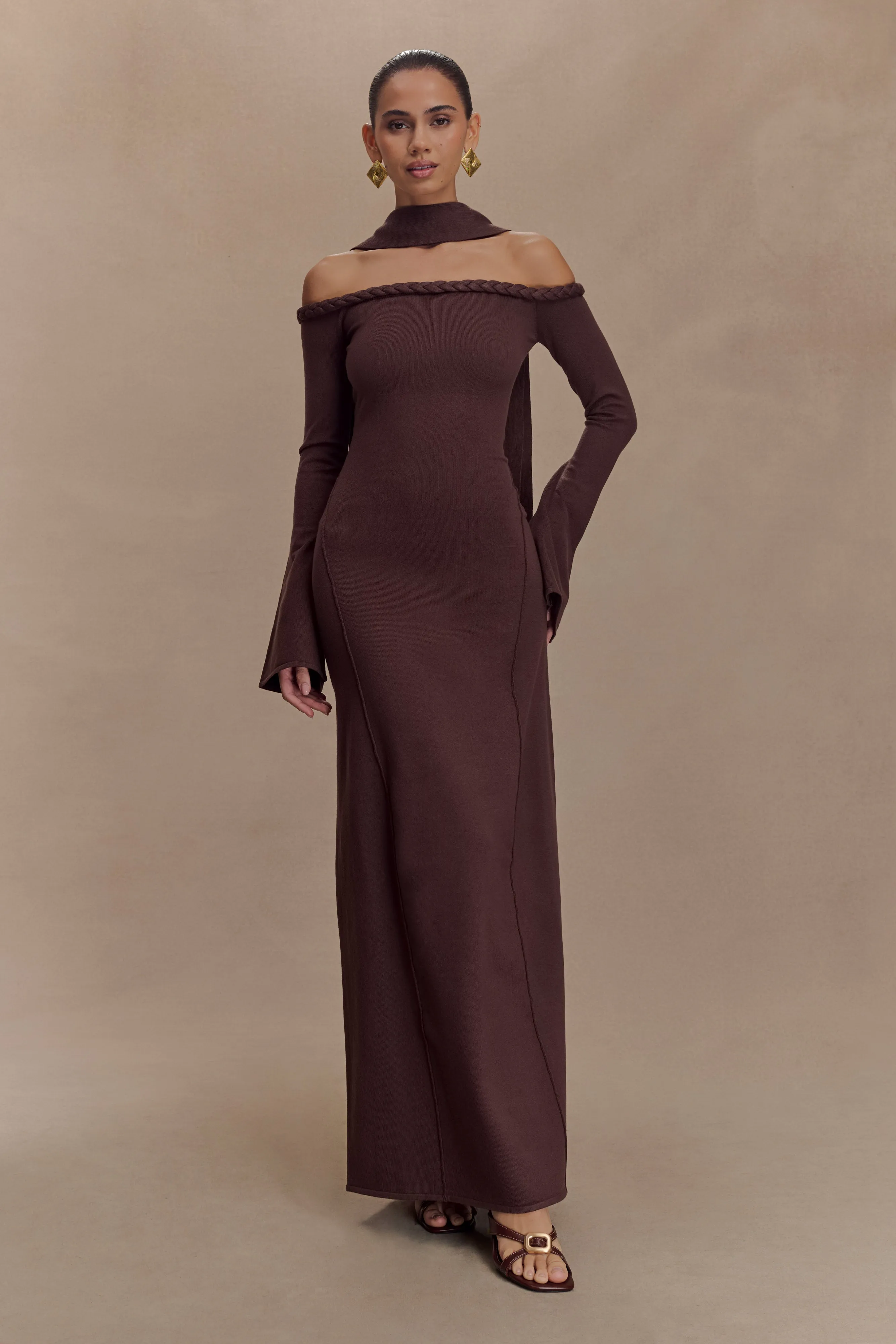 Heidi Strapless Knit Scarf Maxi Dress - Dark Chocolate sold by Meshki product image thumbnail 4