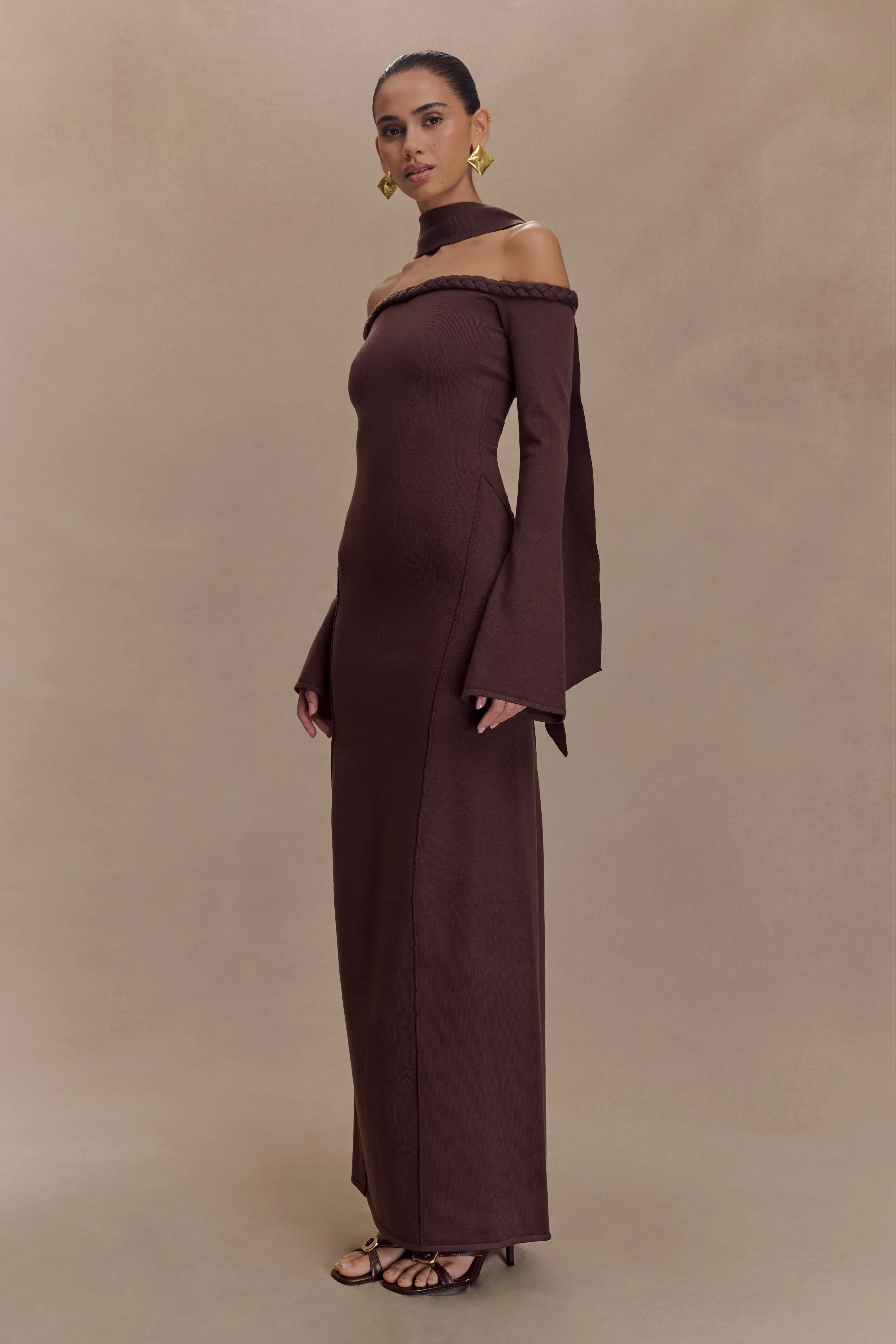 Heidi Strapless Knit Scarf Maxi Dress - Dark Chocolate sold by Meshki product image thumbnail 2